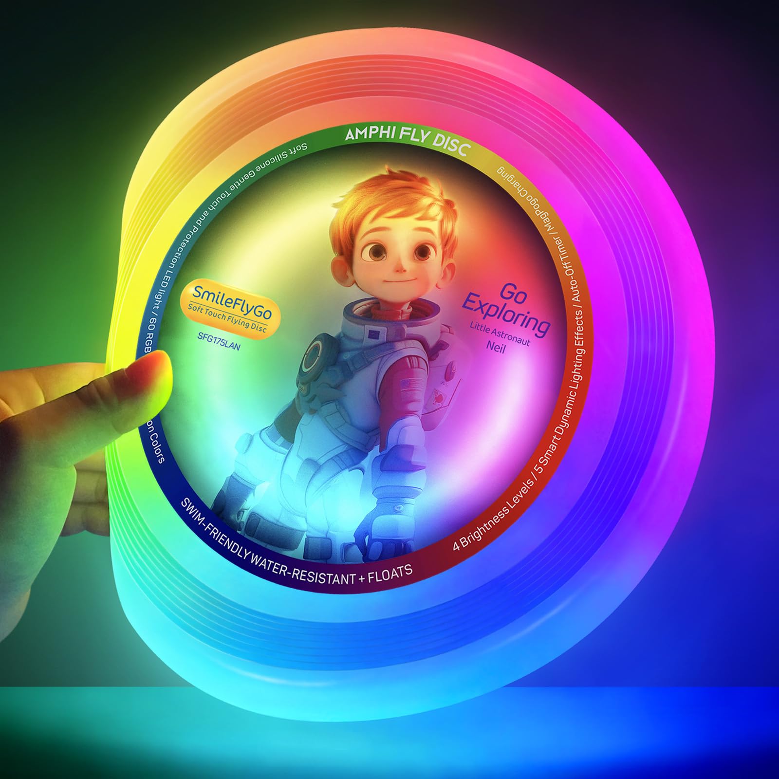 LED Flying Disc for Kids - 16 Million Colors RGB 60 LEDs Bright, Rechargeable & Waterproof, Floats for Night/Water Play, Silicone Soft Touch, Fun Christmas, Birthday, Camping Gift for Boys/Girls/Teens