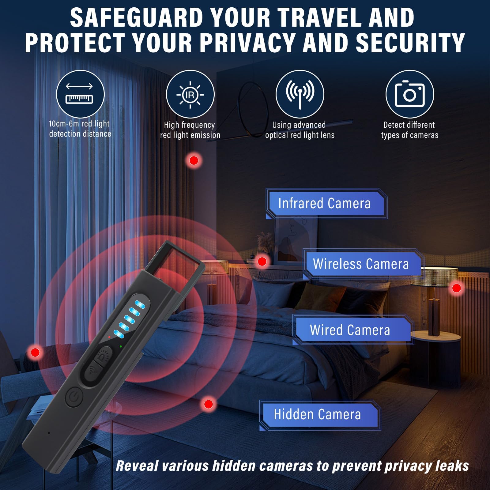 Hidden Camera Detectors, Camera Detector, 3-in-1 Hidden Camera Detector, Safeguard Your Travel, Protect Your Privacy in All aspects (Black)