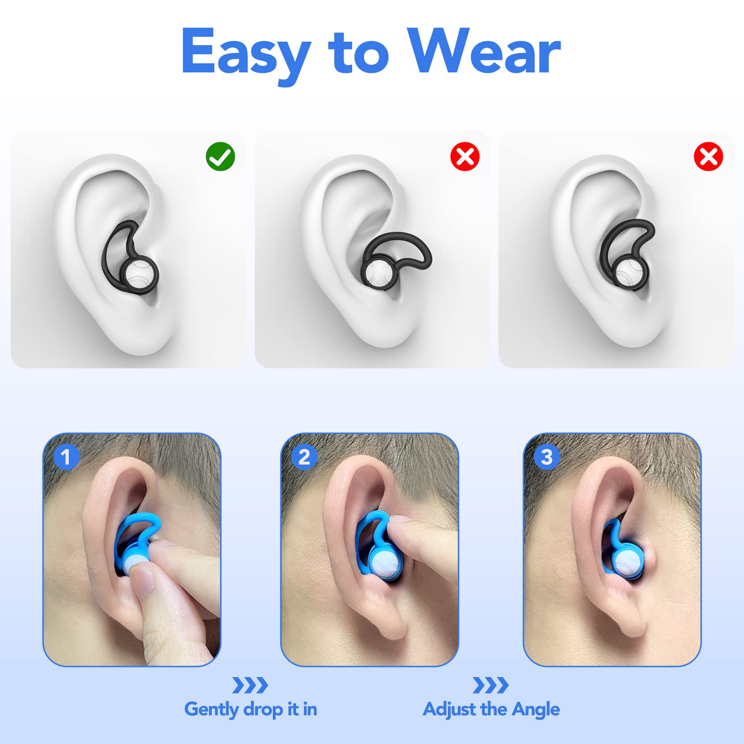 Swimming Ear Plugs Waterproof Earplugs - 3 Pairs Silicone Swim Ear Plugs for Adult Kids, Water Sports Earplugs for Showering, Bathing, Surfing - Keep Ear Water Out.