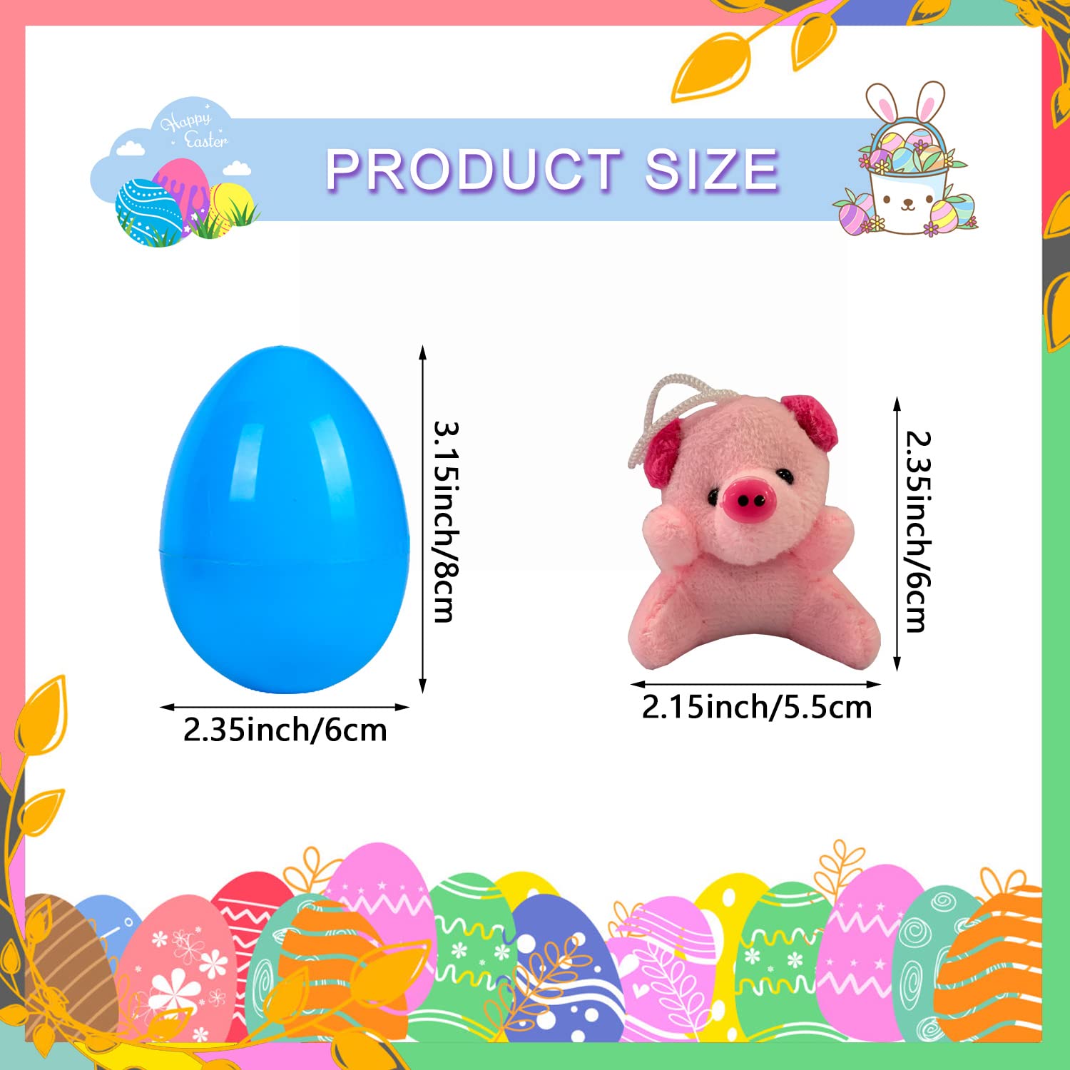 JIALWEN 12 Pack Filled Easter Eggs with Plush Animal, Easter Basket Stuffers Plastic Easter Eggs Prefilled Surprise Plush Toys Easter Gifts Hunt Party Favors for Toddler Boys Girls