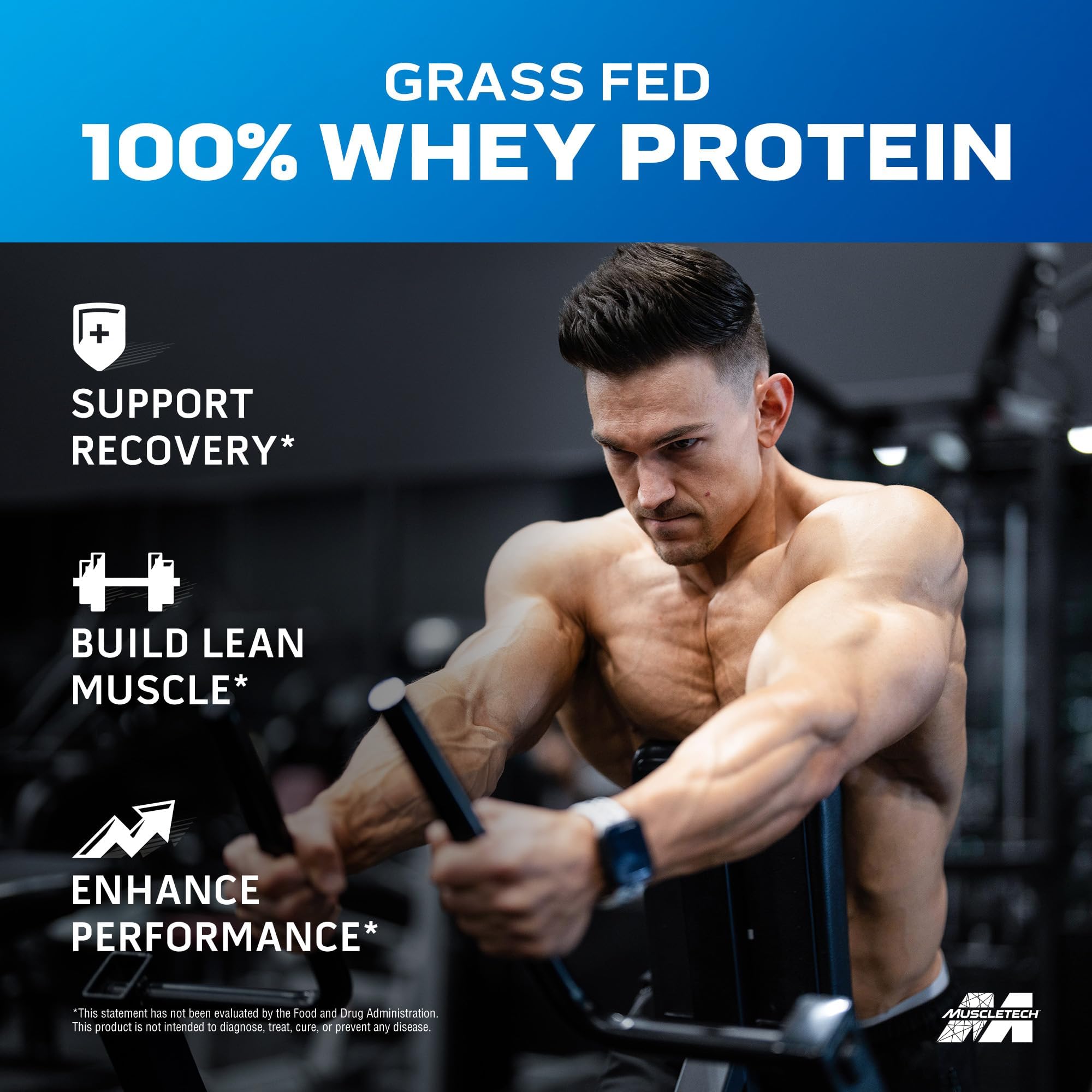 Muscletech Grass-Fed Whey Protein Powder (Deluxe Vanilla, 1.8LB) - Whey Protein Smoothie & Milk Shake Mix Supports Muscle Gain & Recovery - 20g of Whey Protein for Women & Men - Non-GMO & Gluten-Free