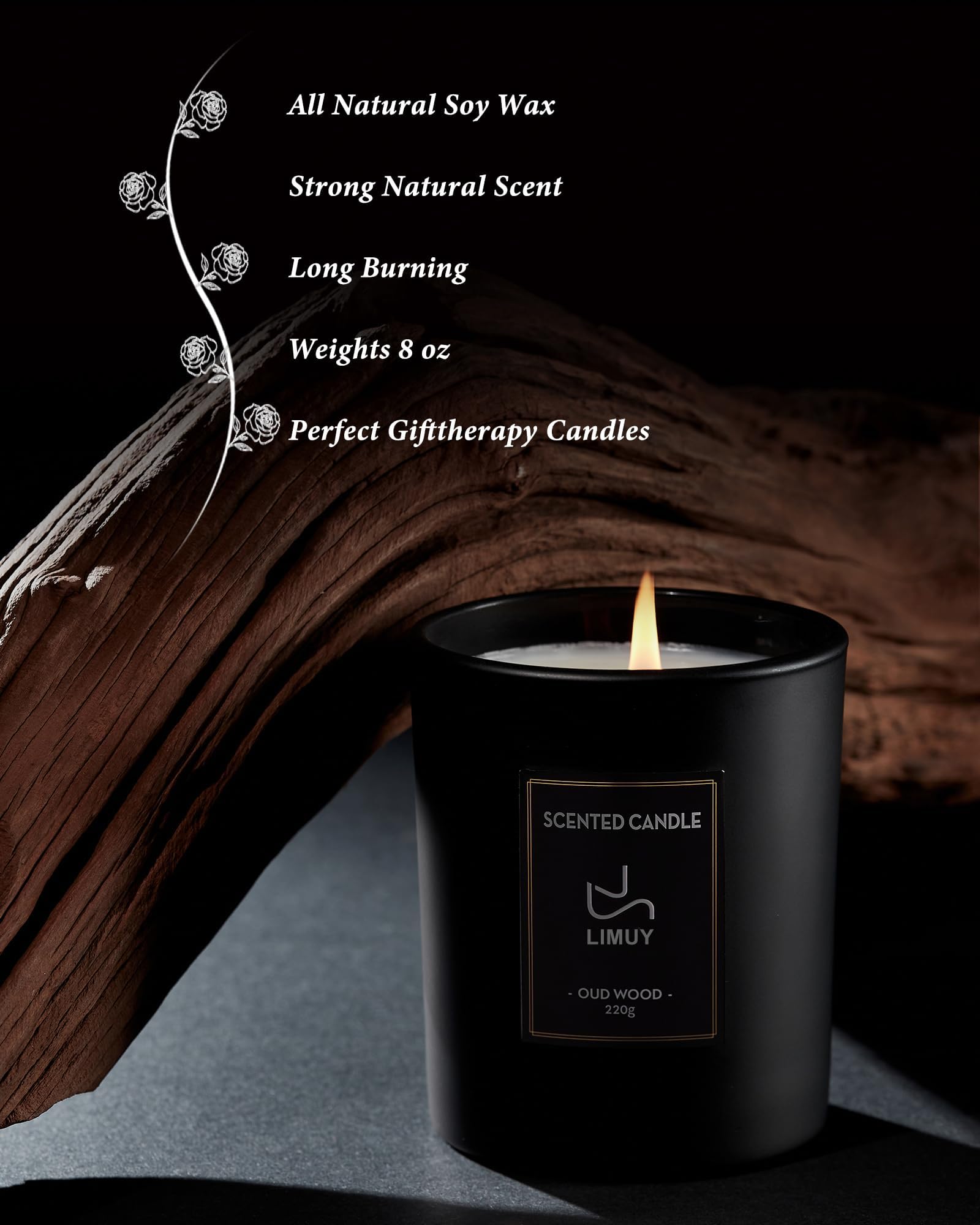 Scented Candles for Men,Sandalwood & Rose Candle, Valentine Candles,8 Oz Soy Candles for Home Scented, Masculine Candle,Wood Wicked Candles for Valentine’s Day Gifts,Vanilla Candle in Black Jar