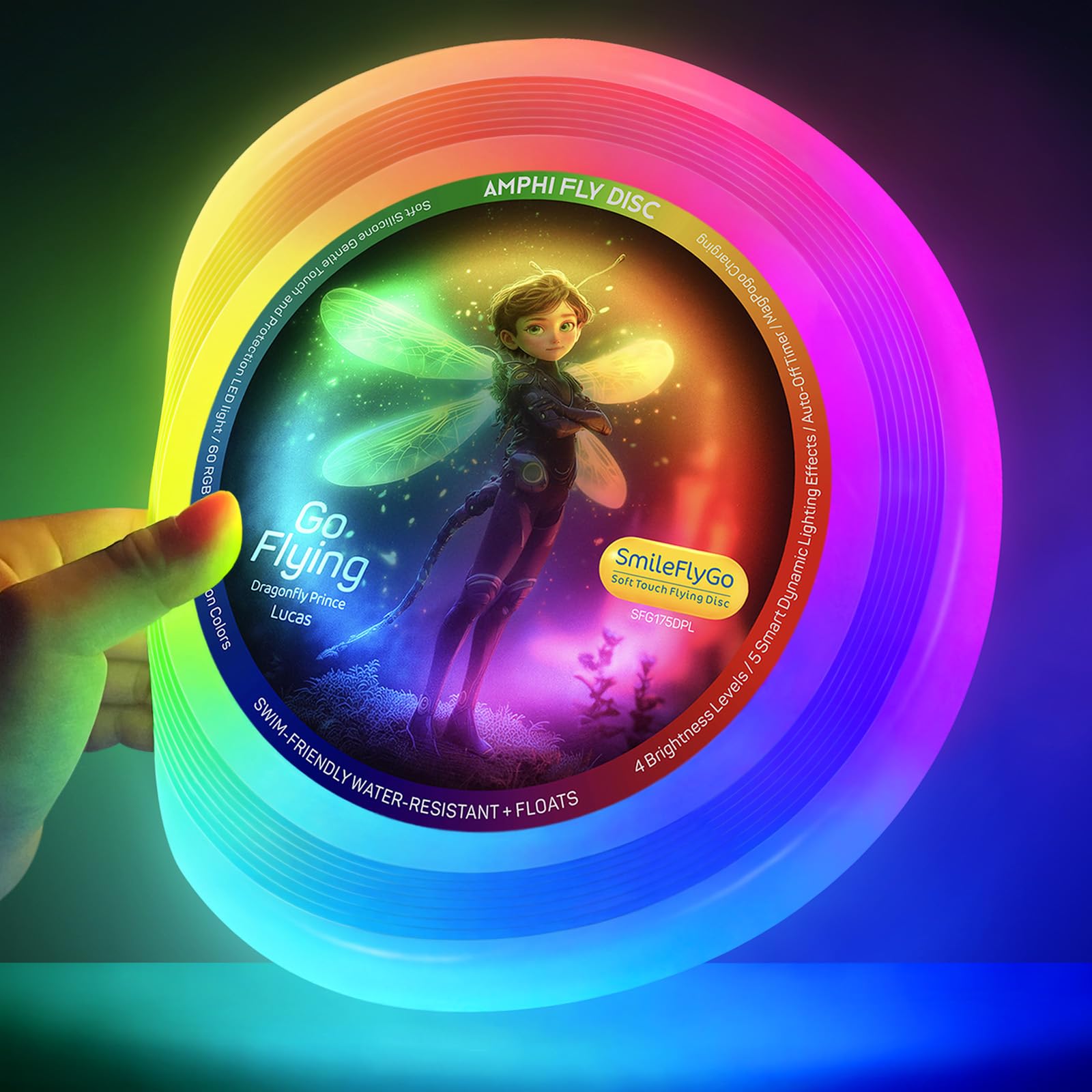 Kids LED Flying Disc – 16 Million Colors RGB 60 LEDs Bright, Rechargeable & Waterproof, Floats for Night/Water Play, Silicone Soft Touch, Fun Christmas, Birthday, Camping Gift for Boys/Girls/Teens