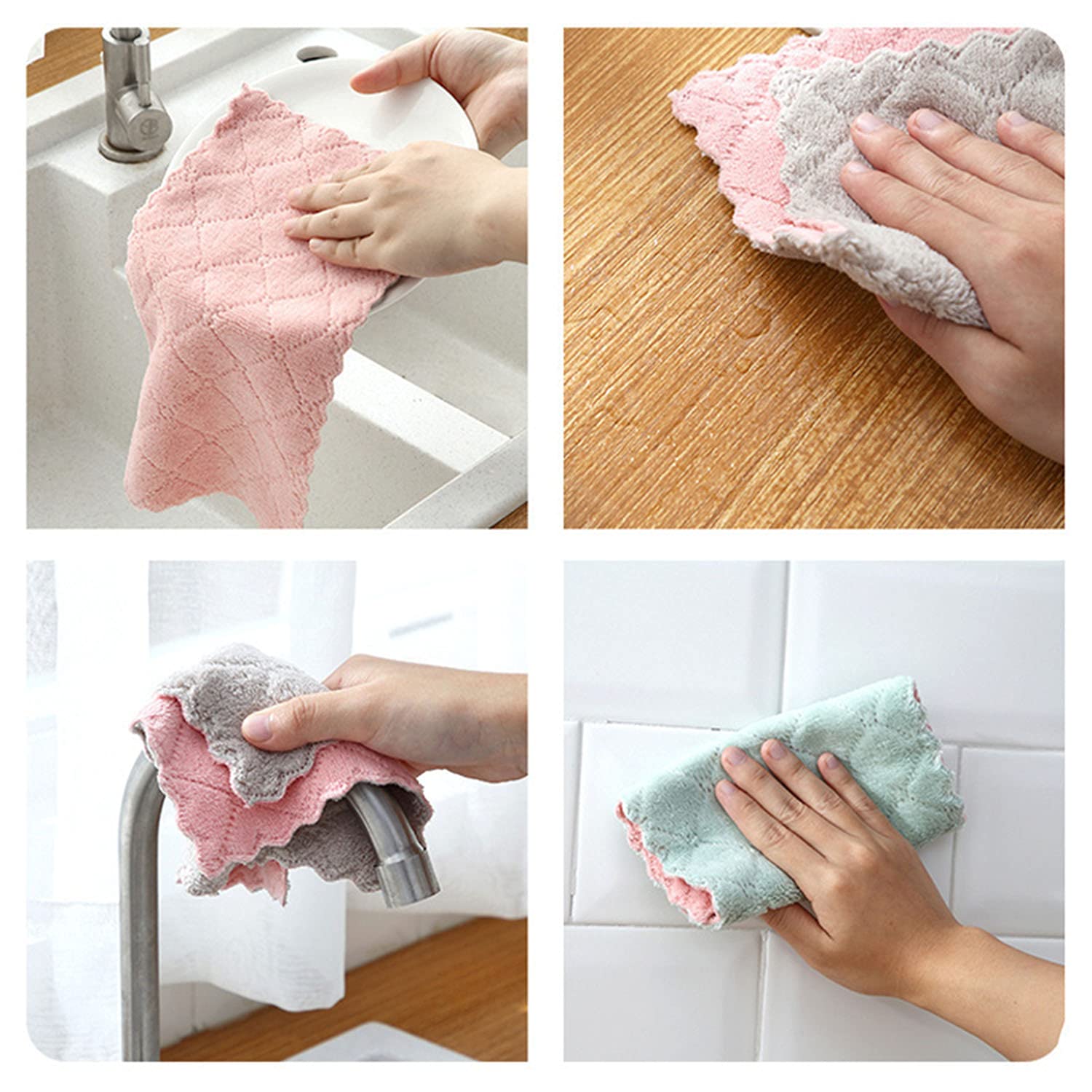 12 Pack Kitchen Towels Quick Dry Washcloths, Coral Velvet Dishtowels Multipurpose Reusable Cloths, Soft Tea Absorbent Cleaning Cloths Double-Sided Microfiber Lint Free Rags.