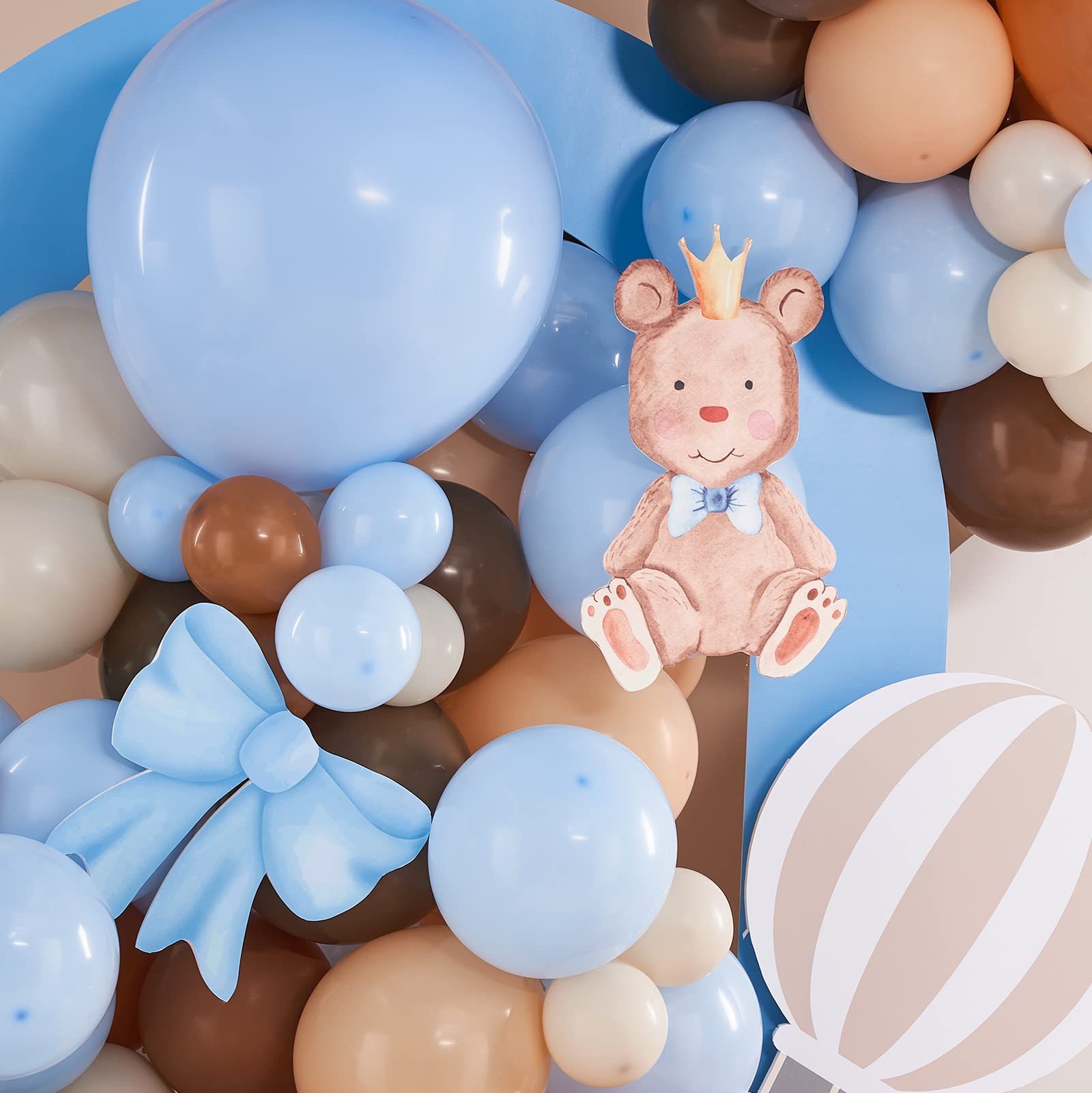PartyWoo 140 pcs Blue and Brown Balloon Garland Kit, Brown, Pastel Blue, Sand White, Apricot Balloons for Balloon Garland Arch Kit, Birthday Decorations for Boy, Bear Baby Shower Decorations