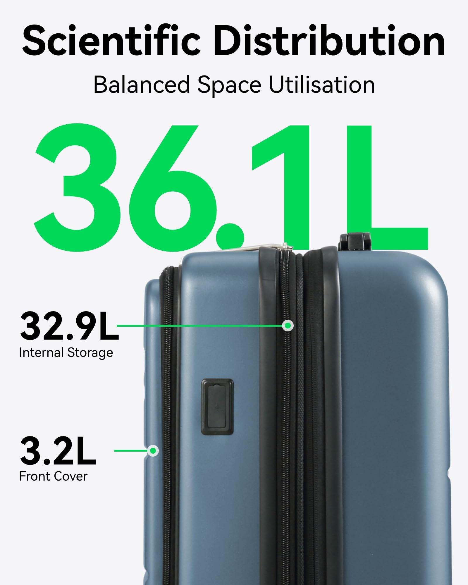 LUGGEX Carry On Luggage 22x14x9 Airline Approved, Expandable Polycarbonate Suitcase with Front Pocket and USB Port (Silver, 20 Inch, 36.1L)
