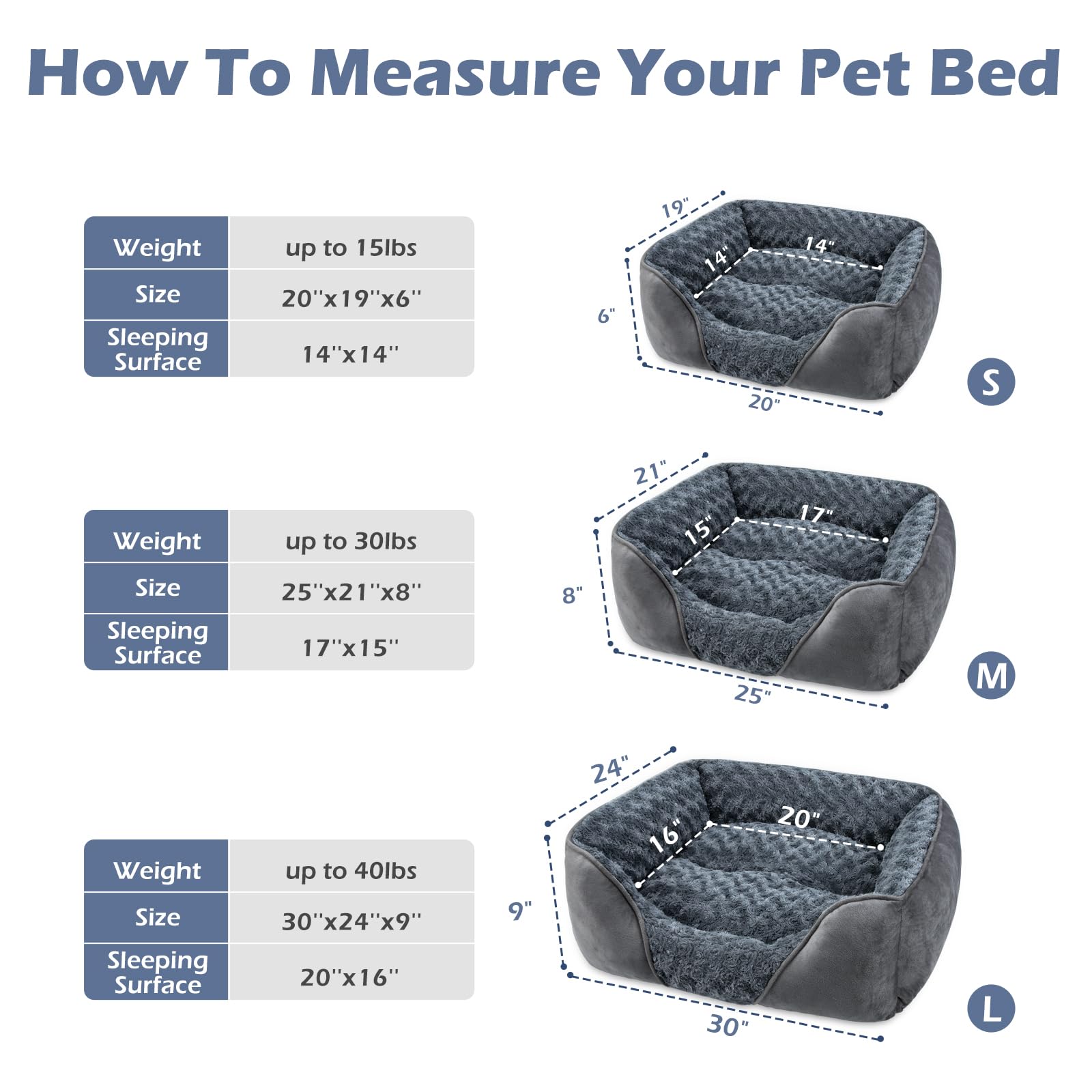 INVENHO Dog Bed for Large Medium Small Dogs/Puppy, Rectangle Washable, Orthopedic, Soft Calming Sleeping Durable Pet Cuddler with Anti-Slip Bottom S(20"x19"x6")