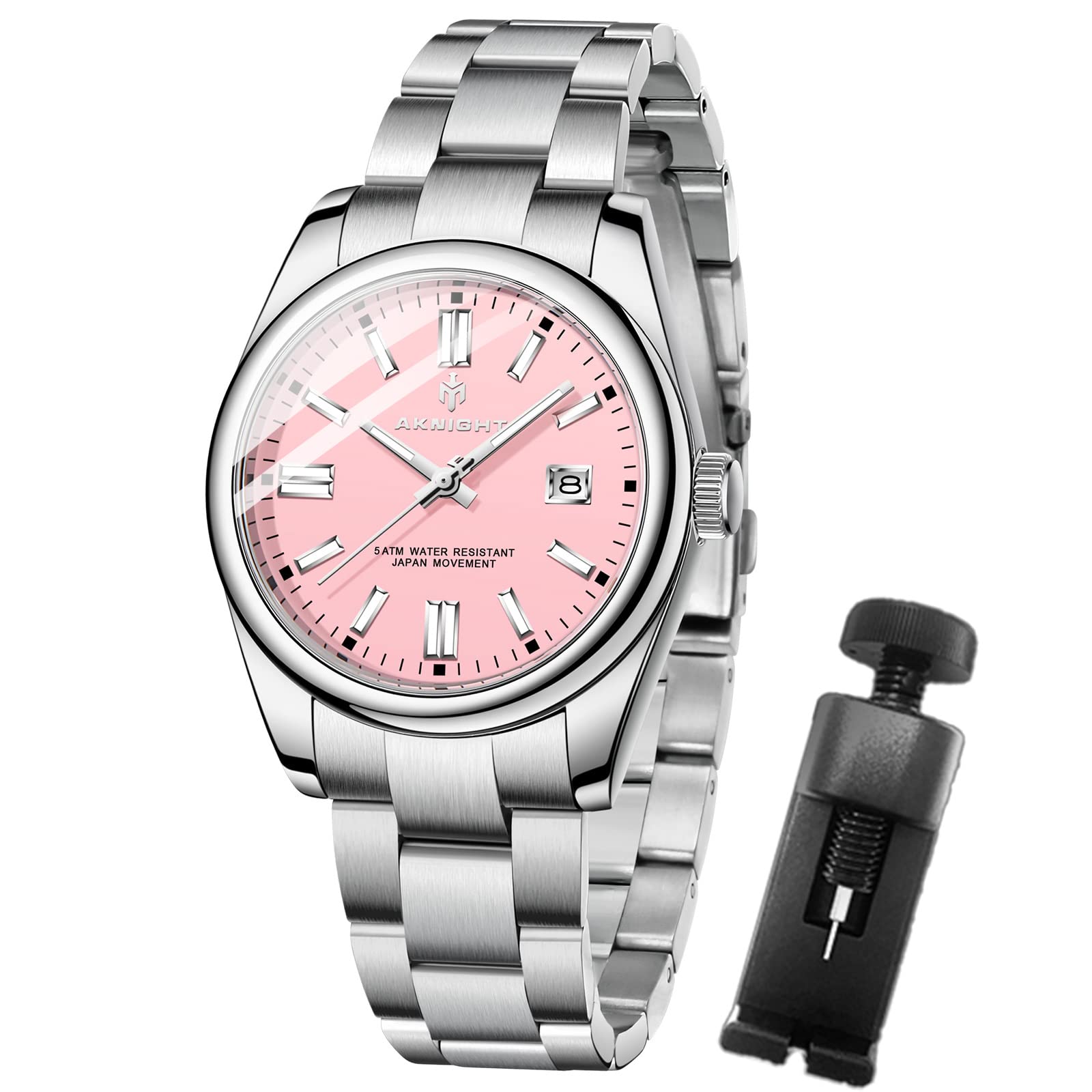 BENYAR AKNIGHT Pink Mens Watch Stylish Wrist Watches for Men, 50M Waterproof Stainless Steel Quartz Movement, Analog Chronograph Business Date Luminous Watch