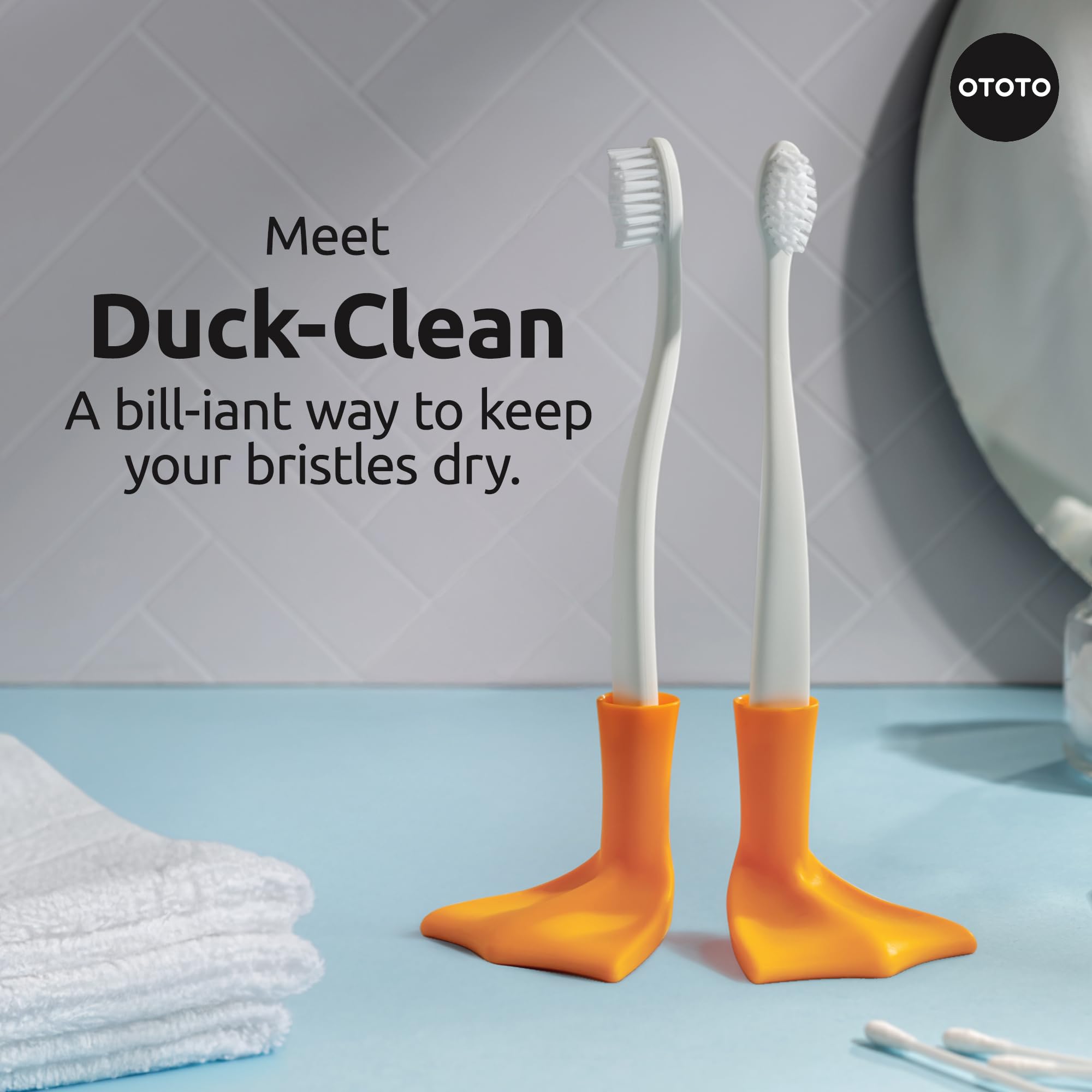 OTOTO Duck-Clean Toothbrush Holder 2pk - Duck Leg Bathroom Organizer, Funny White Elephant Gifts for Adults - Makeup Brush Holder & Hygiene Accessory