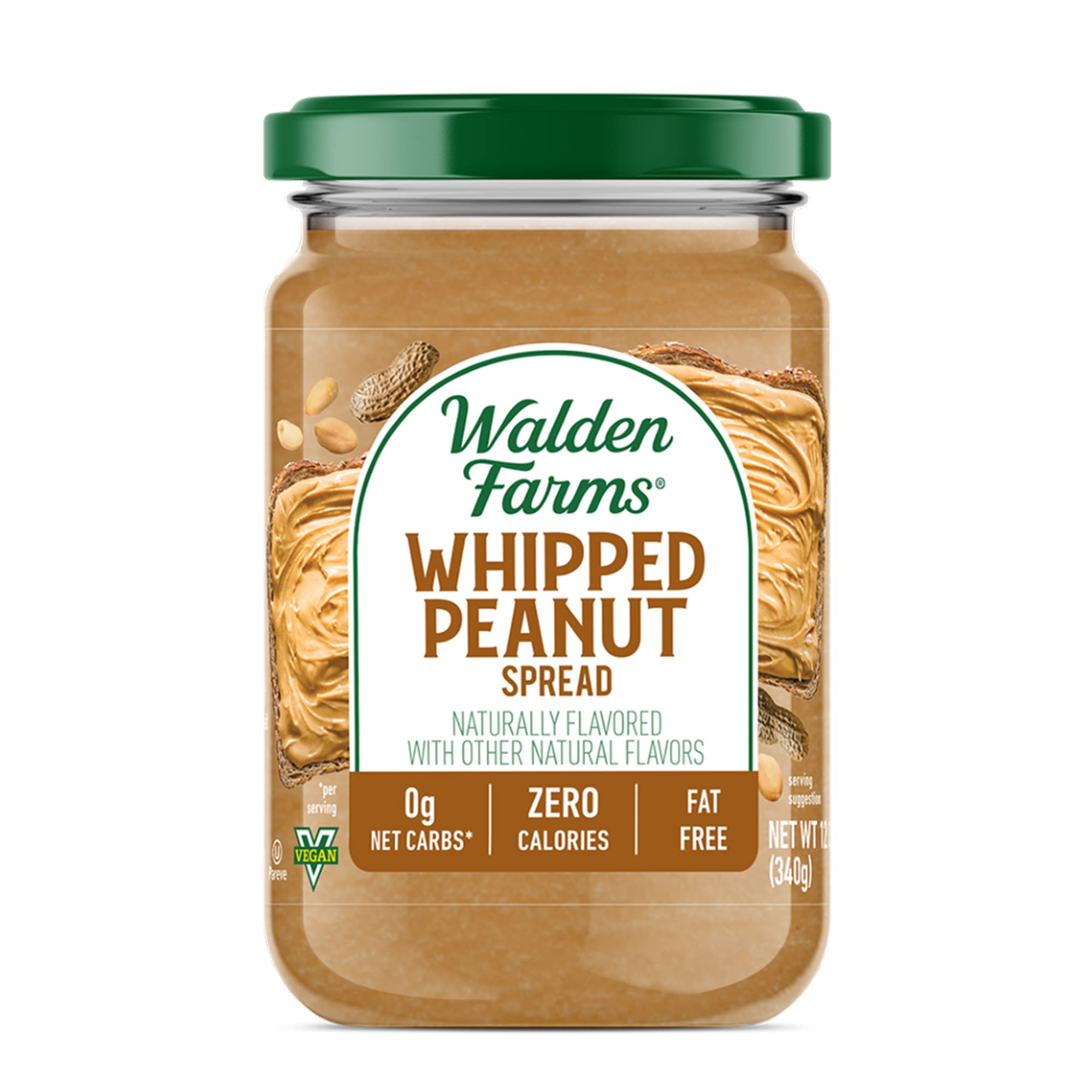 Walden Farms Whipped Peanut Spread 12 oz Jar, Rich and Creamy, 0g Net Carbs, Kosher Certified,Perfect for Spreading, Dipping, Dunking or Snacking, Bread, Toast, Crackers, Dessert and Many More