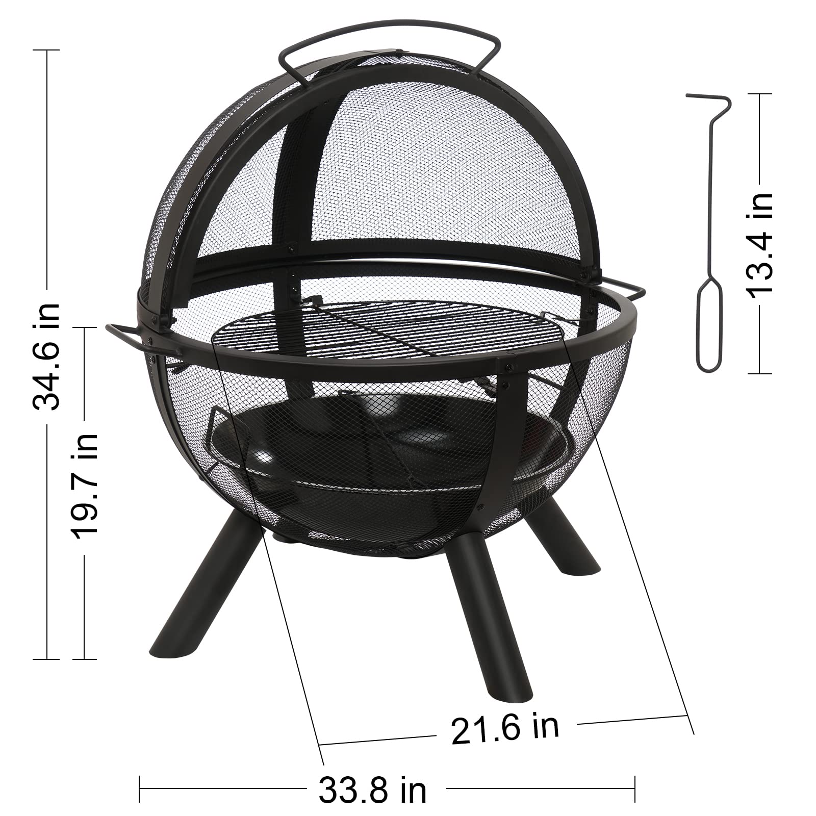 Ikuby Ball of Fire Pit fire Ball with BBQ Grill fire Globe Pit Large Round fire Pit,Patio Fire Pit Fireplace for Camping, Heating, Bonfire and Picnic, Black, 33.85*32.67*35in, (BLKFP-001)