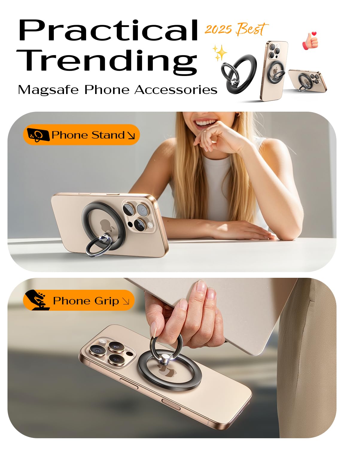 LISEN for MagSafe Phone Grip Holder 2025 Upgraded [360° Rotation & Strong Magnet] MagSafe Kickstand iPhone Magnetic Ring for Phone Case, Magnetic Phone Grip for iPhone 17 Pro Max Air 16/15/14/13/12