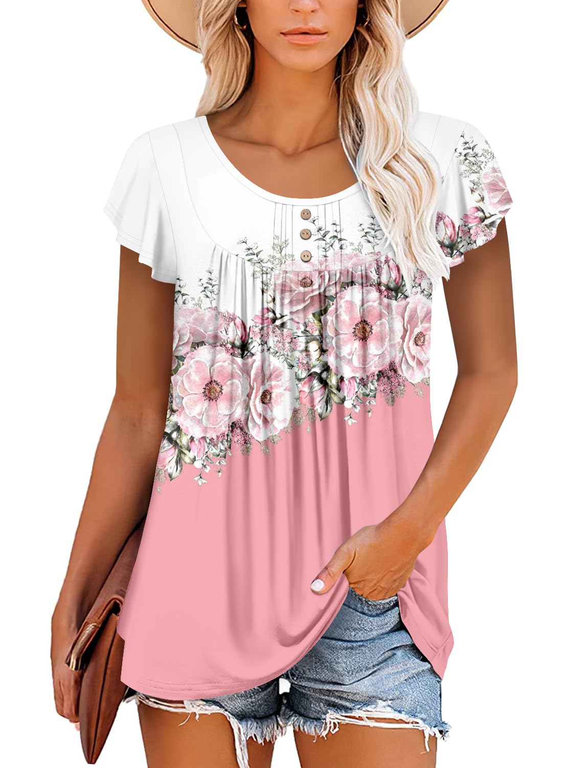 BETTE BOUTIK dressy summer tops plus size beach wear plus size tunics for women 3x WhitePink XX-Large