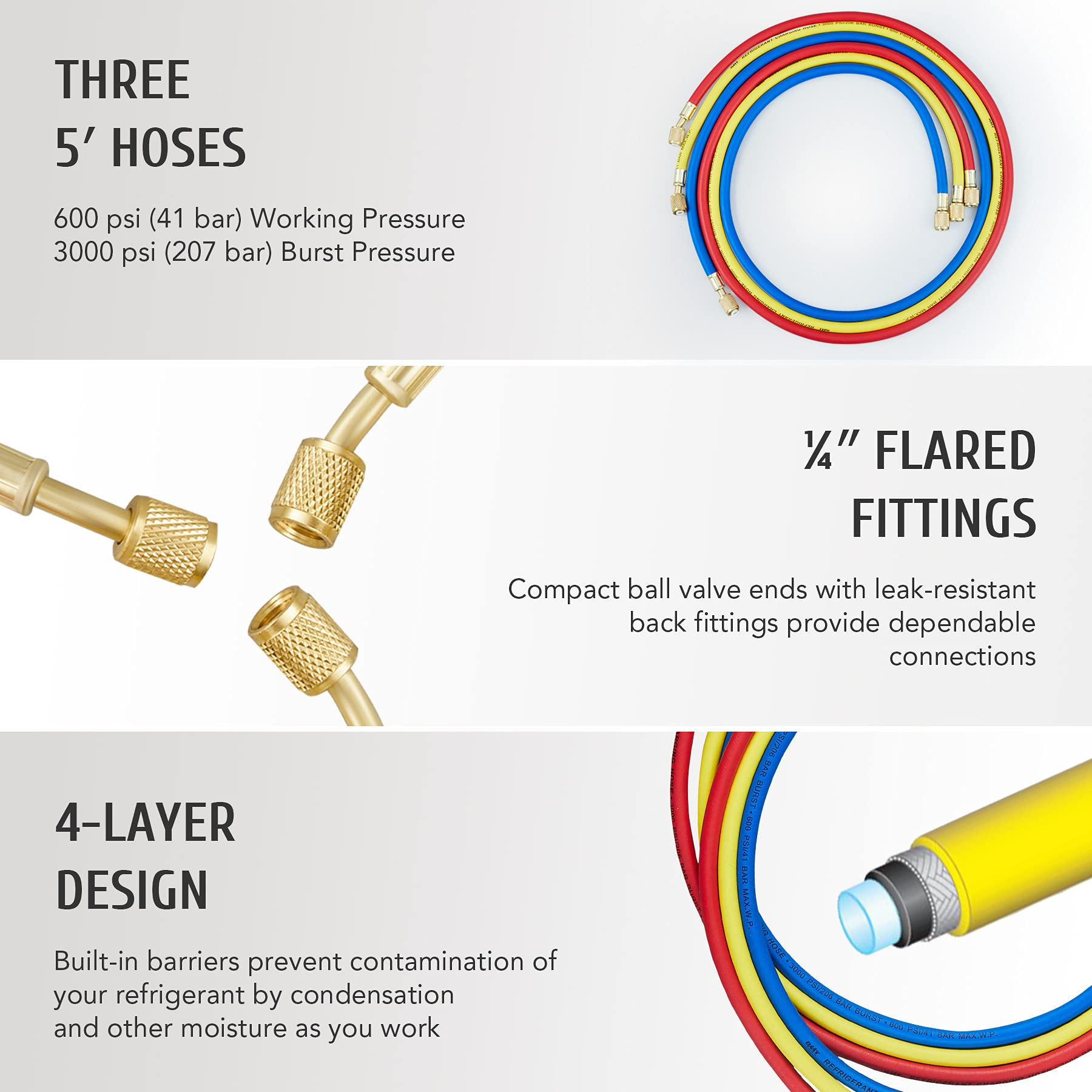 Orion Motor Tech AC Gauges, AC Manifold Gauge Set for R134a R12 R22 R502, 3 Way Automotive AC Gauge Set with Antishock Gauges Hoses Couplers Adapter, Puncturing Can Tap Freon Recharge Kit