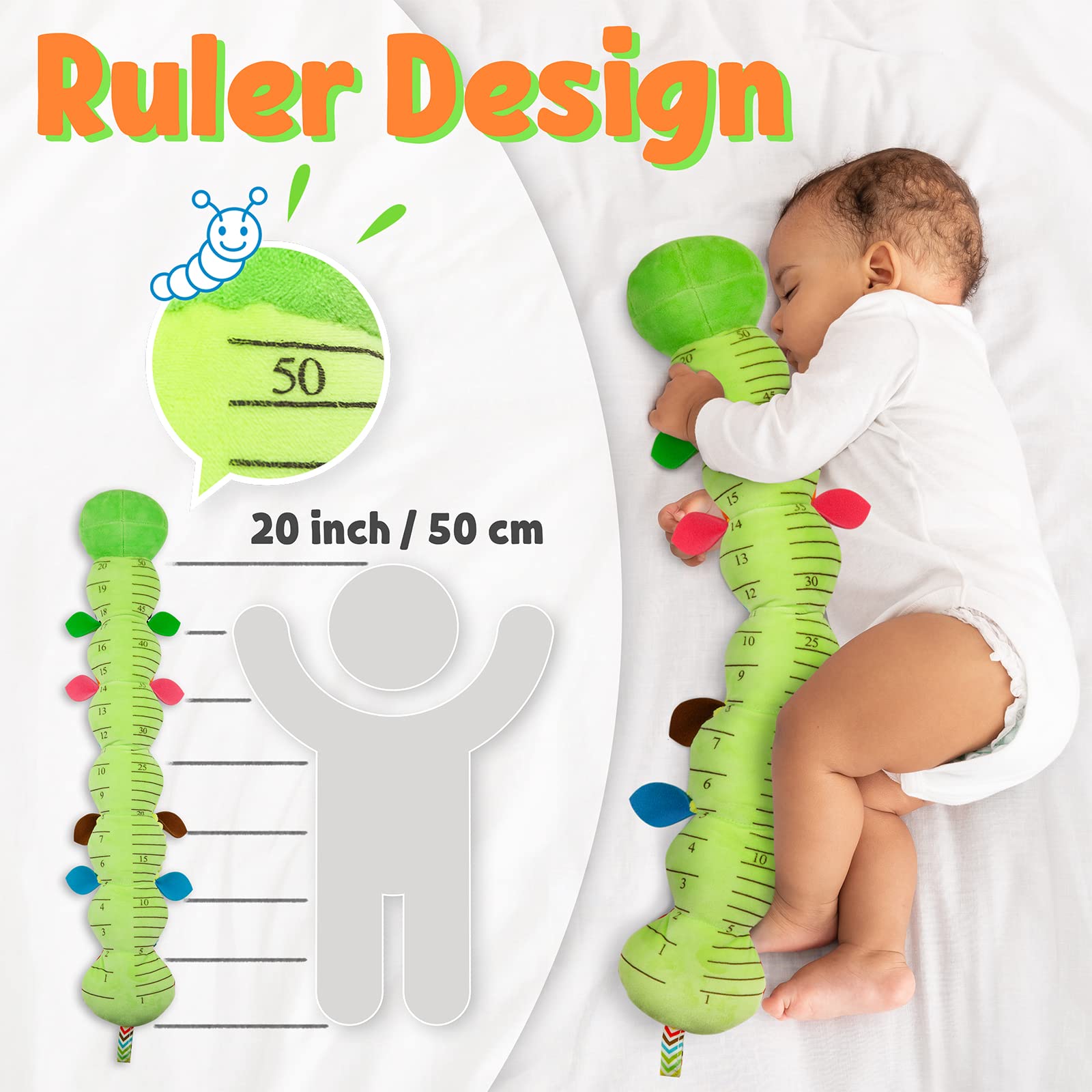 LIGHTDESIRE Baby Toys Musical Caterpillar,Infant Stuffed Animal Toys with Crinkle and Rattles,Soft Sensory Toys with Textures for Tummy Time Newborn Boys Girls 0 3 6 12 Months(Green)