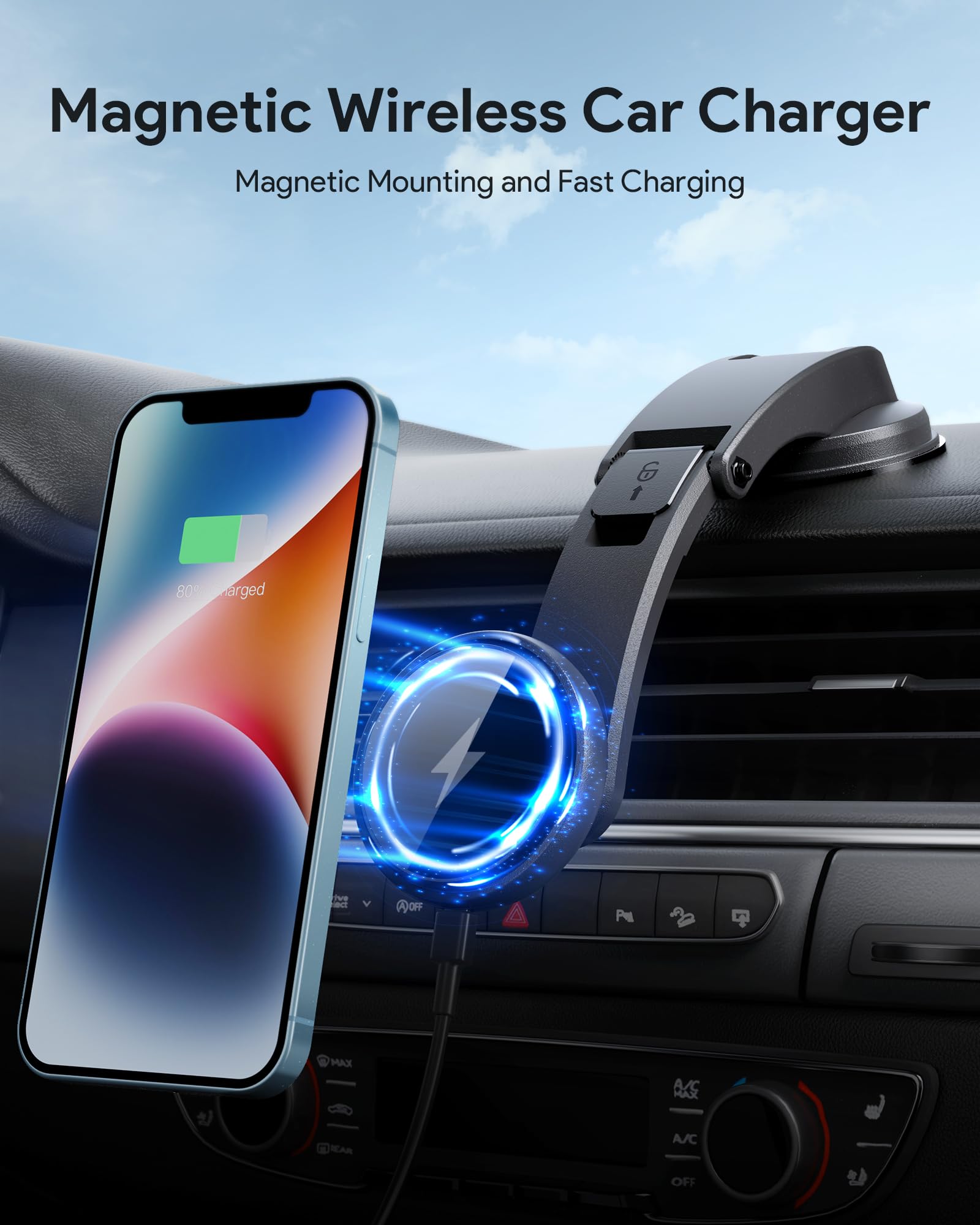 Magnetic Wireless Car Charger Mount 15W Compatible with Magsafe Car Charger SMOONFACE, Dashboard Car Phone Holder for iPhone 15/15 Pro/15 Pro max/14/14 Pro/14 Pro max/13 /13Pro /13ProMax/12/12Pro/Mini