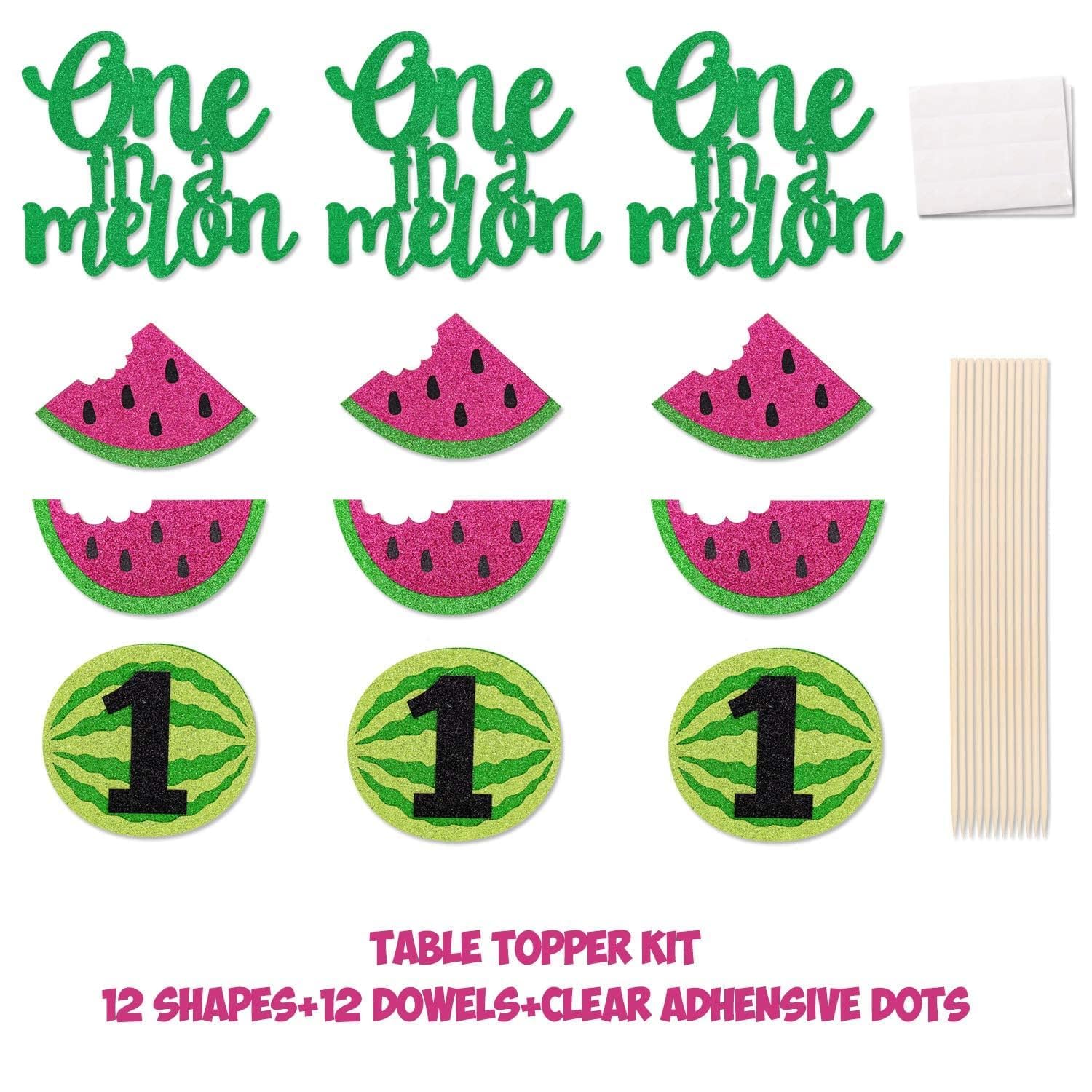 Yaaaaasss! One in a melon Centerpieces 12 Set Watermelon Glitter Party Table Centerpieces Sticks Summer 1st Birthday Party Decorations Watermelon Photo Prop Table Topper