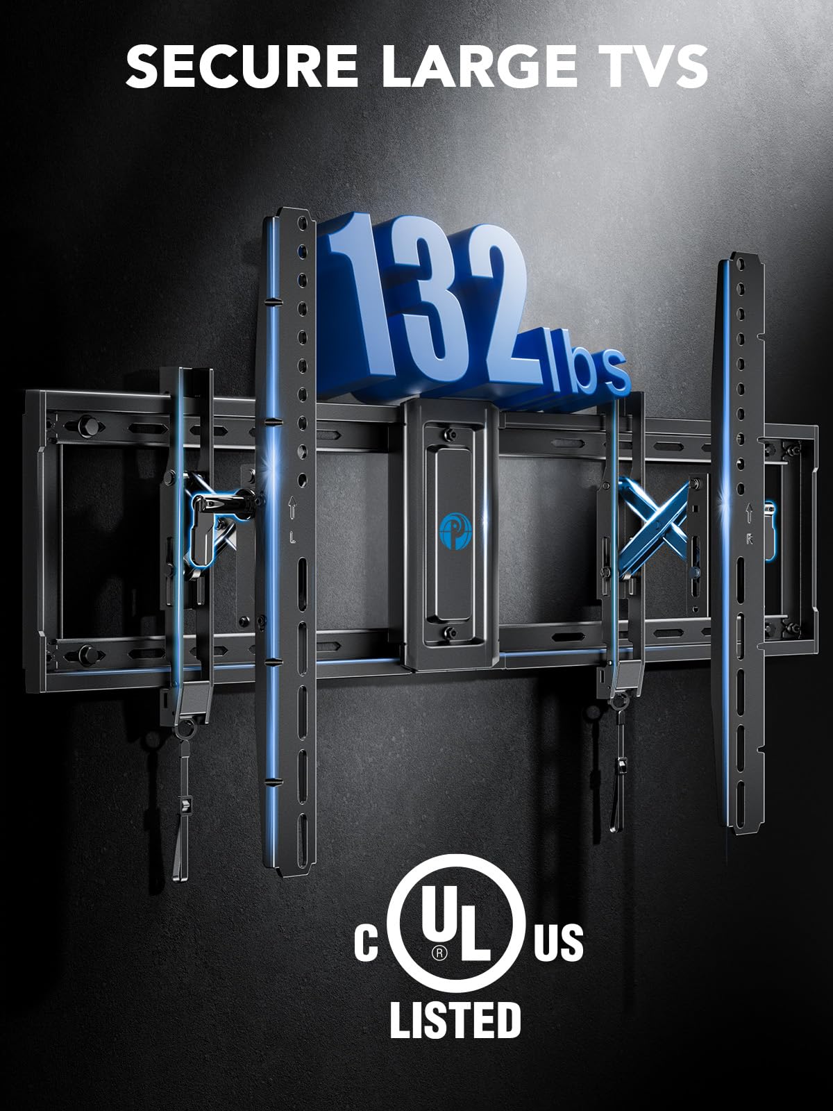 Pipishell UL Listed TV Wall Mount for 42–90 inch TVs up to 132 lbs, Advanced Tilt TV Mount with 15° Full Tilt, 6-inch Arm Extension, Slide to Center, Max VESA 600x400mm, 16″/18″/24″ Wood Studs, PIAT3