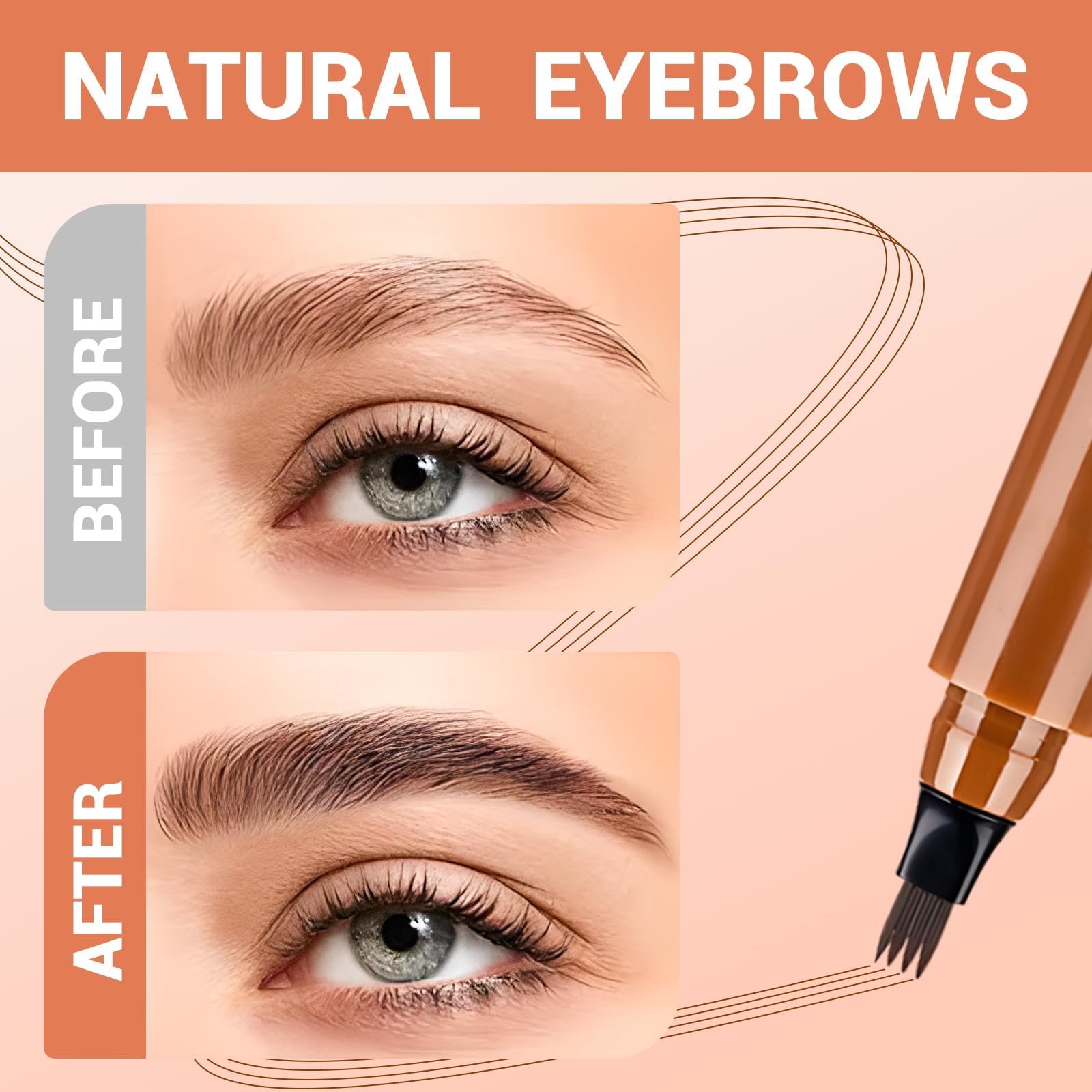 Microblading Eyebrow Pencil, 2025 Upgraded Waterproof 3D Microblading Eyebrow Pen, 4 Tip Precise Eye Brow Pencil with Hair Like Strokes, Long Lasting Brow Pen Stay on All Day (Reddish Brown)