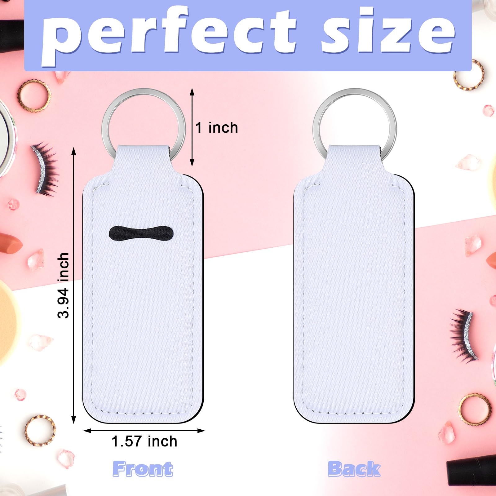 Ferreve 100 Pcs Sublimation Keychain Blanks Bulk Lipstick Holder Sublimation Lip Balm Holder Neoprene Sublimation Blanks Portable Lip Gloss Protective Cases for Women DIY Key Ring Travel Supplies