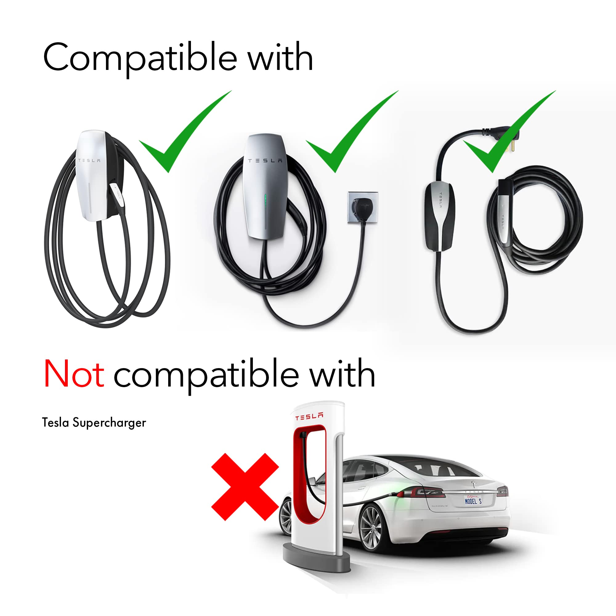 Lectron Tesla Charger Extension Cable - Add an Extra 20 Feet to Your Tesla Charger - Compatible with Tesla Model S/3/X/Y & Cybertruck Electric Vehicles (Black) (Tesla Charger Not Included)