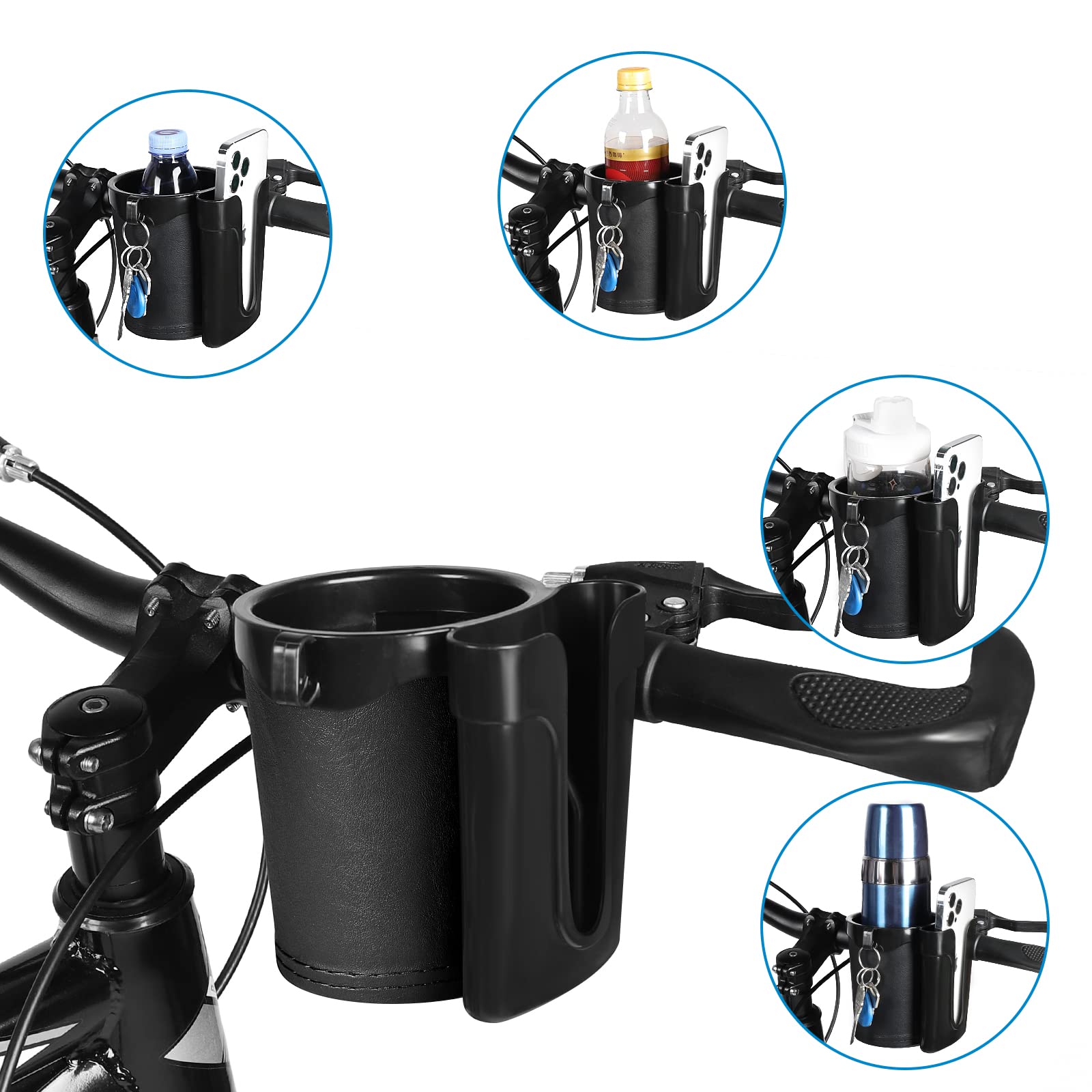 Accmor 3-in-1 Bike Cup Holder with Cell Phone Keys Holder, Bike Water Bottle Holders, Universal Bar Drink Cup Can Holder for Bicycles, Motorcycles, Scooters, Black