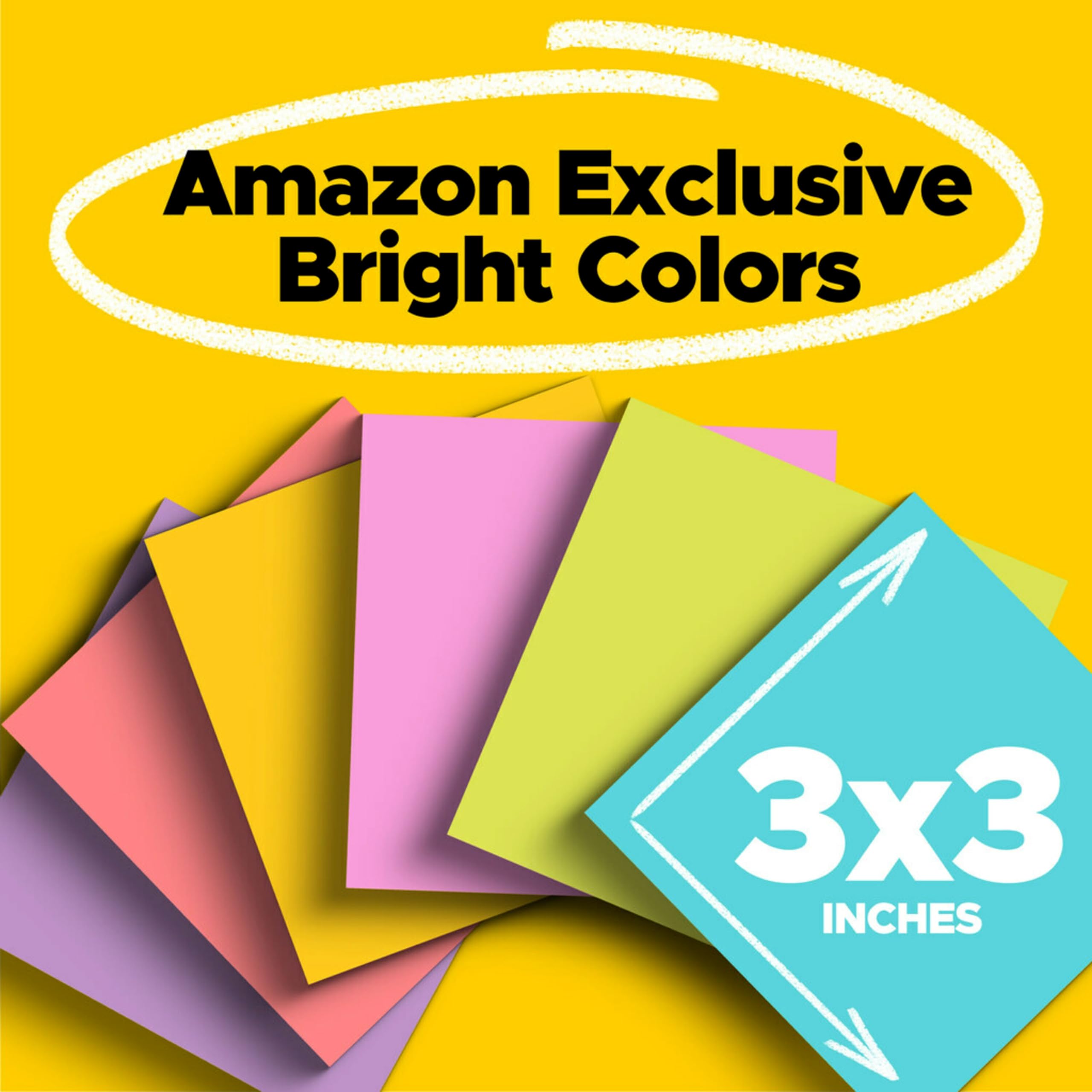 Post-it Super Sticky Notes, 3x3 in, 6 Pads/Pack, 90 Sheets/Pad, Amazon Exclusive Bright Color Collection, Aqua Splash, Acid Lime, Tropical Pink, Sunnyside, Guava and Iris Infusion