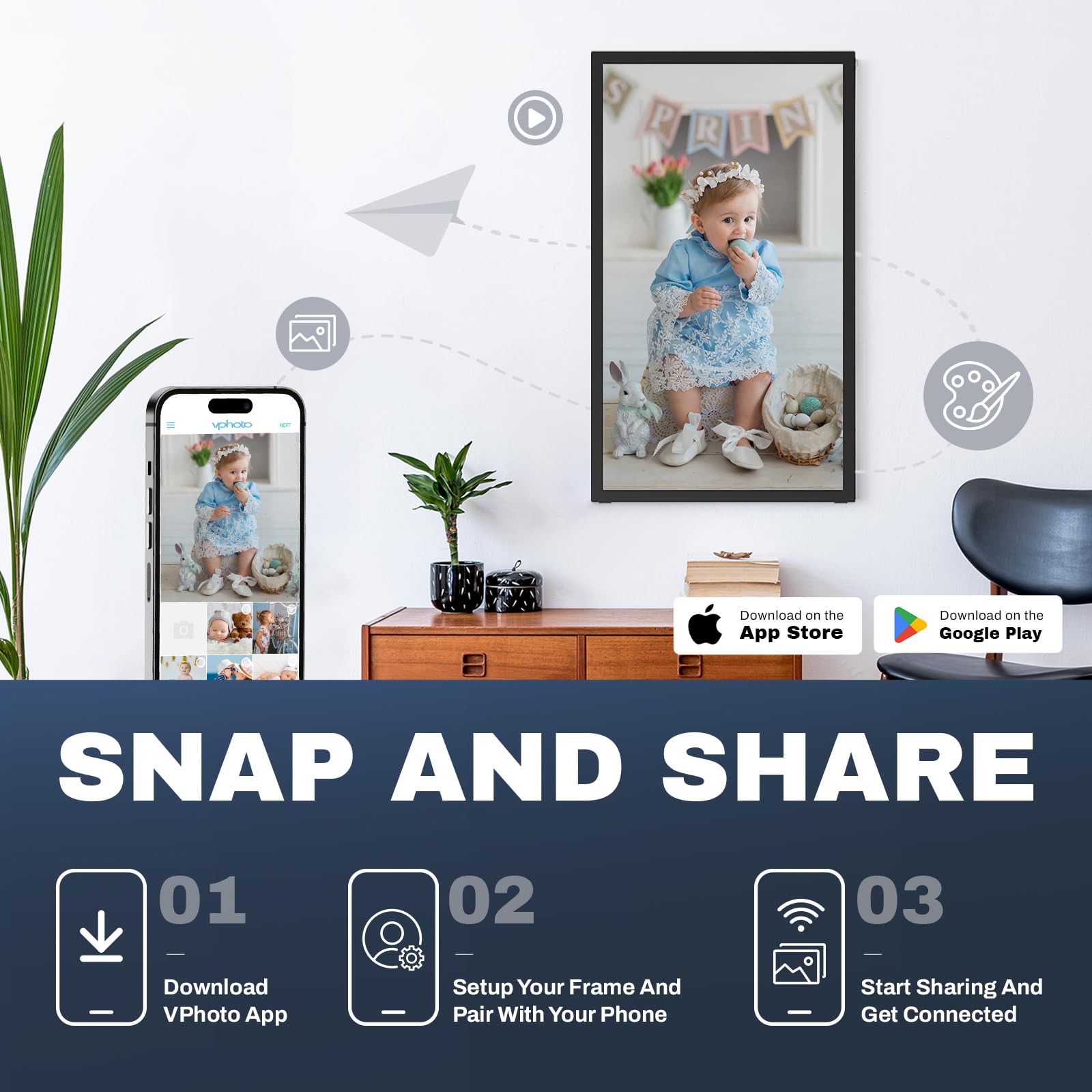 Arktronic 21.5 Inch Large Digital Picture Frame, 1920x1080 FHD IPS WiFi Electronic Photo Frame with Remote Control, 64GB Storage, Wall-Mountable, Instantly Share Photo/Video via Apps, Email, Black