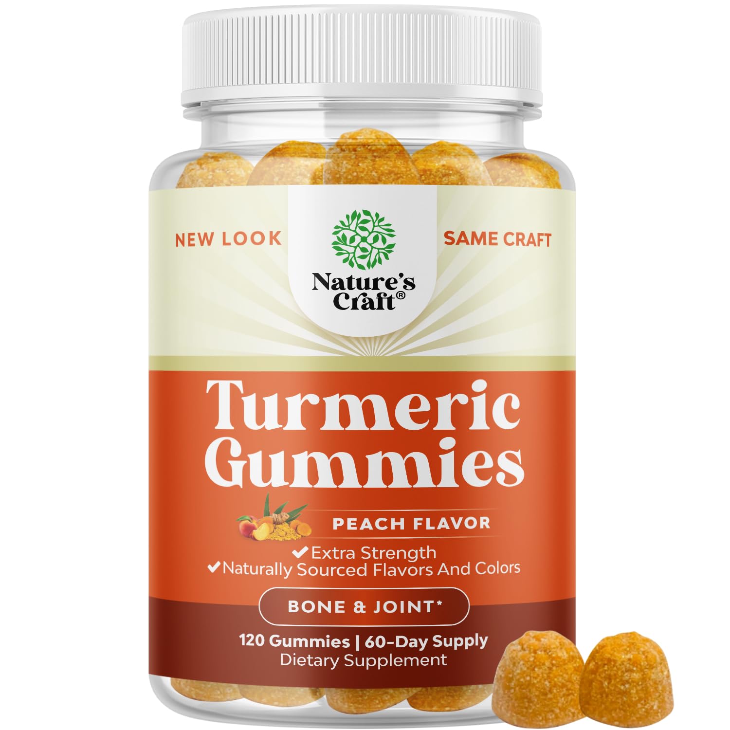 Turmeric Gummies for Adults Peach Flavor - Extra Strength Joint Support Gummies with Turmeric Curcumin with Black Pepper Extract and Ginger - Turmeric and Ginger Peach Gummies Vitamins for Adults