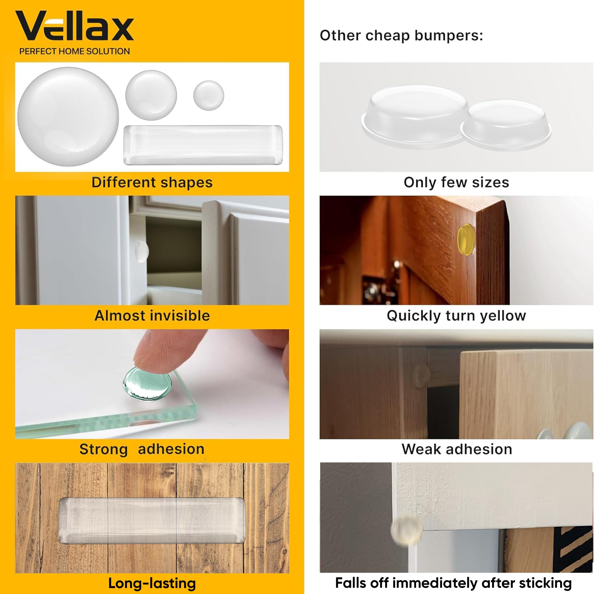 Vellax 118 & 104 Clear Cabinet Bumper Pads - Self-Adhesive Silicone Set with 5 Shapes for Doors, Drawers & Furniture – Sound Dampening Pads for Surface Protection