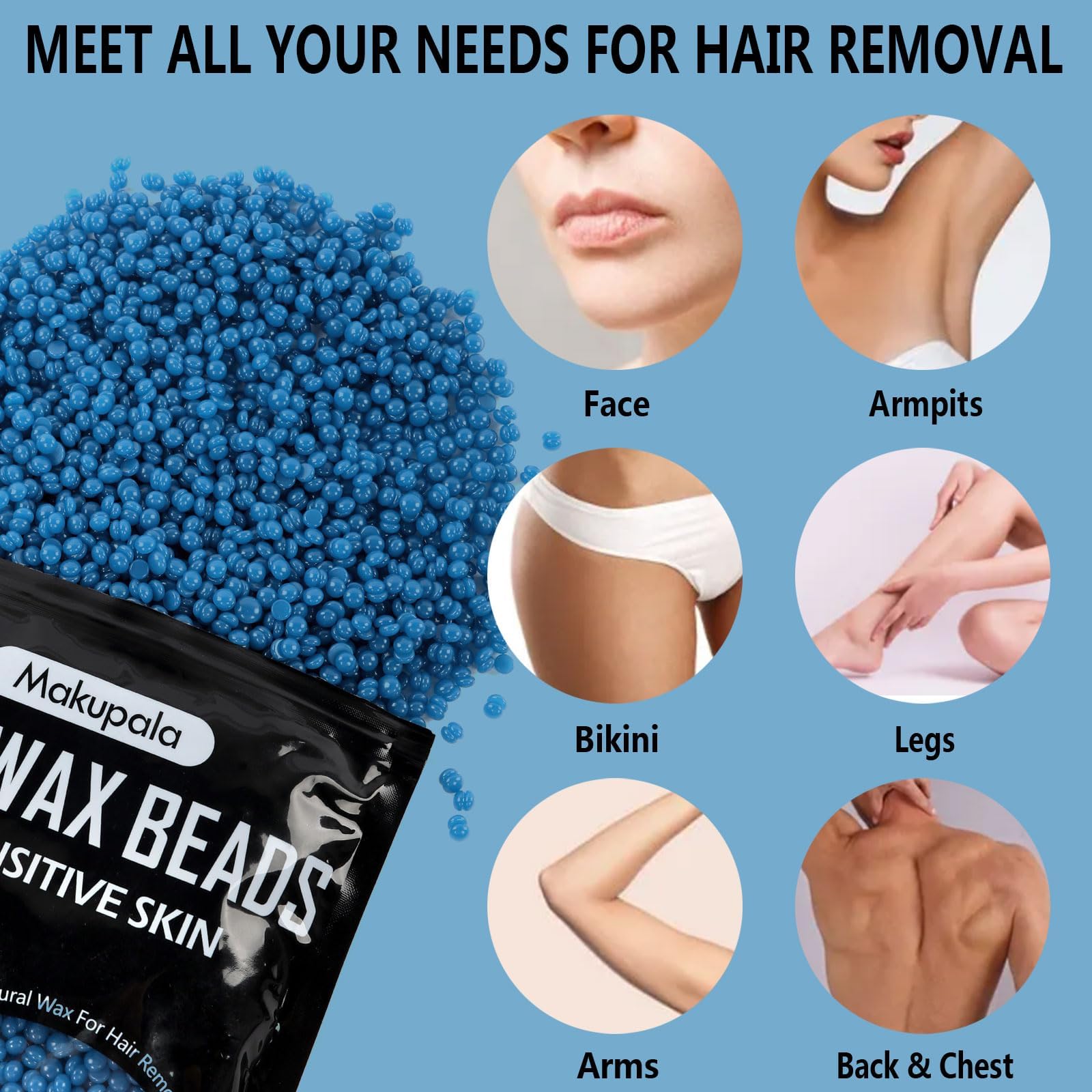 Wax Warmer for Hair Removal, Professional Wax Machine at Home, Brazilian Waxing Heater, Bikini Waxing Melt Kit with 500ml Silicone Pot & 0.6lb Scented Hard Wax Beads for Sensitive Skin, Face, Legs