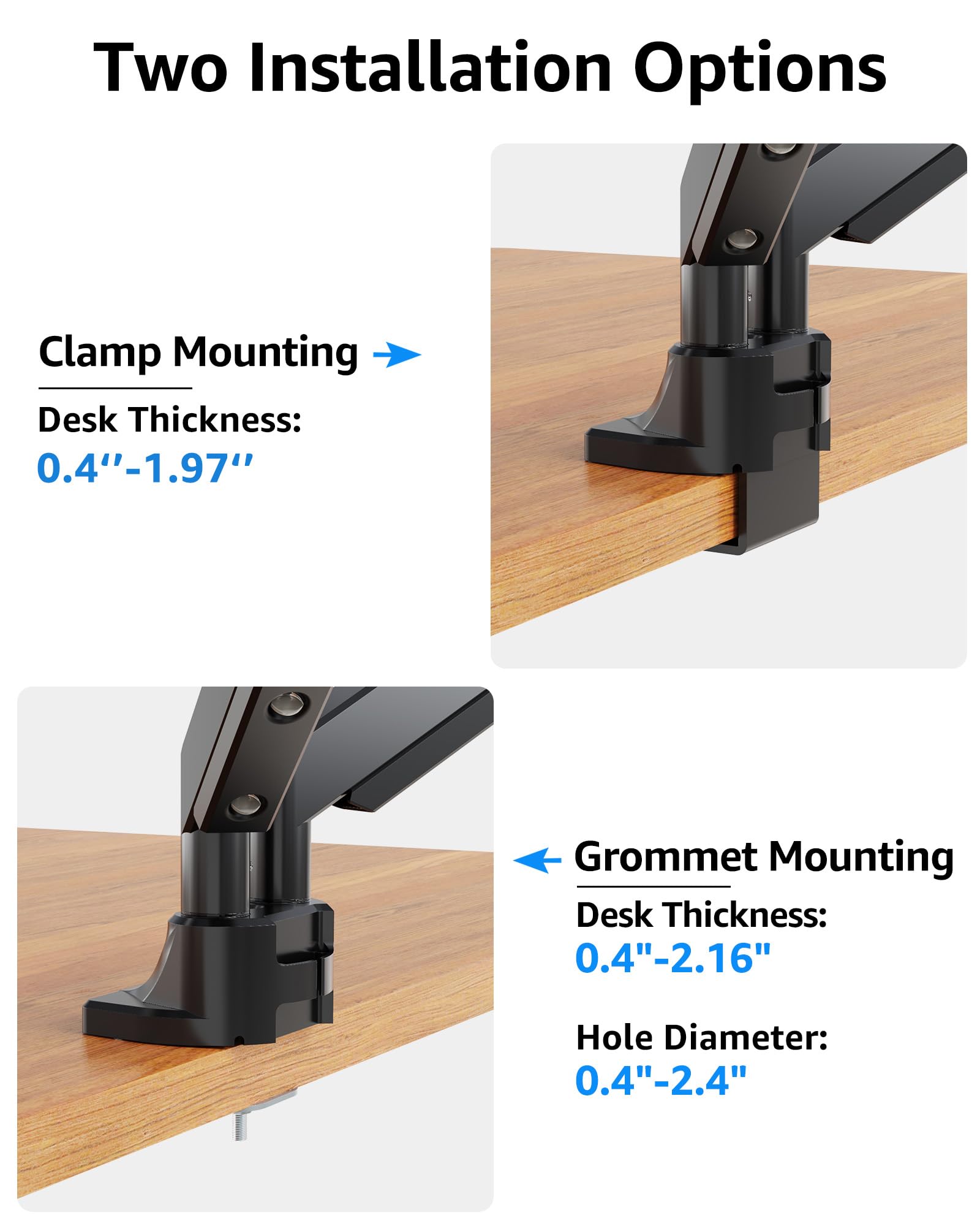 MOUNTUP Dual Monitor Mount fits 17''-42'' Ultrawide Screen, Holds 6.6-33lbs, Dual Monitor Arm Desk Mount, Heavy Duty Gas Spring Monitor Stand for 2 Monitors, Vesa Mount with Clamp/Grommet Base