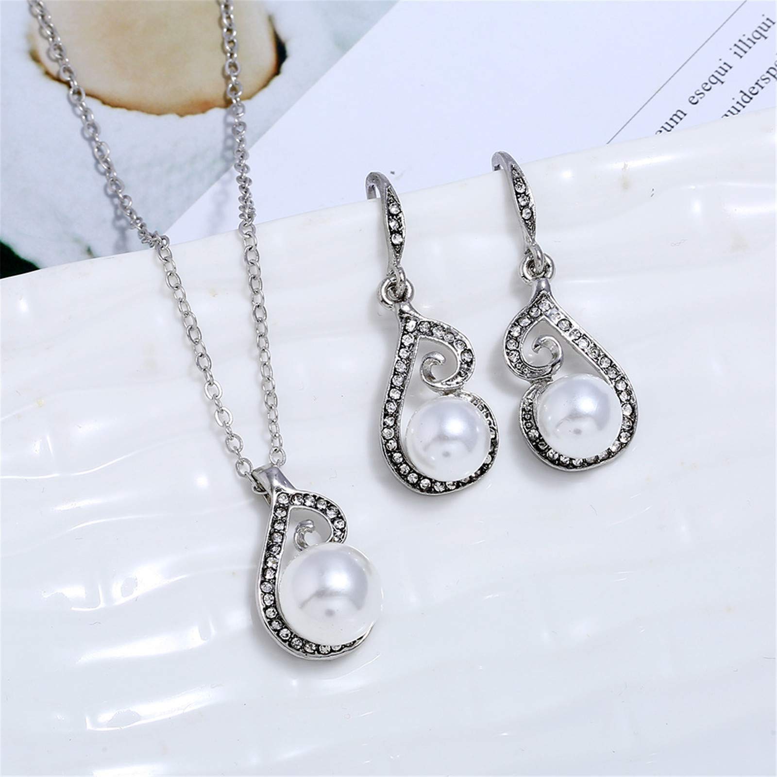 Amaon Haul Store Pearl Jewelry Set for Women Adjustable Dainty Pearl Pendant Necklace Amaon Outlet Today Pearl Dangle Earrings Wedding Pearl Silver Jewelry Set for Valentine's Day