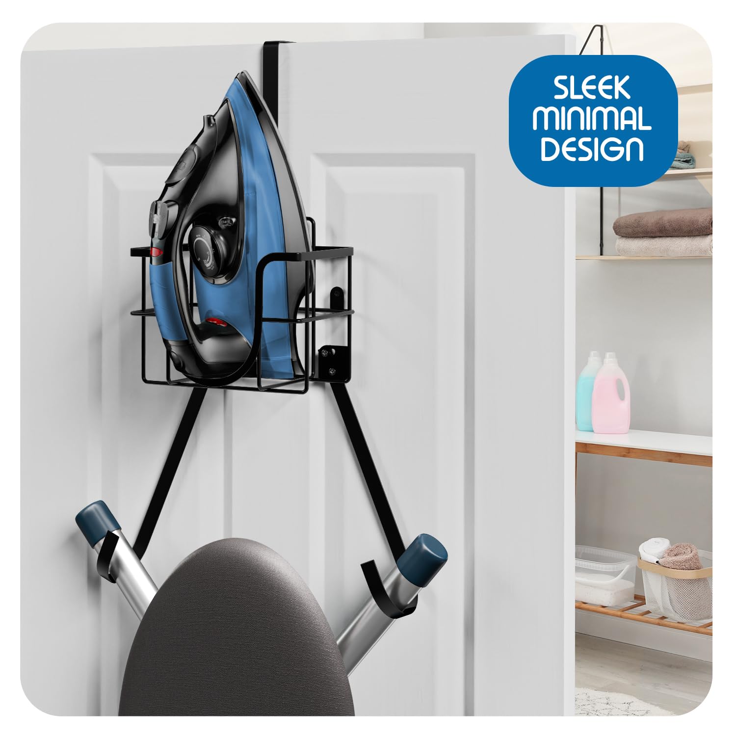 Set of 3 Ironing Board Holder Wall Mount & Over The Door Hanger, Laundry Room Ironing Board & Iron Hanger, Storage Caddy Iron Holder T&V Shaped Ironing Board Cover and Pad Set Full Size Iron Holder