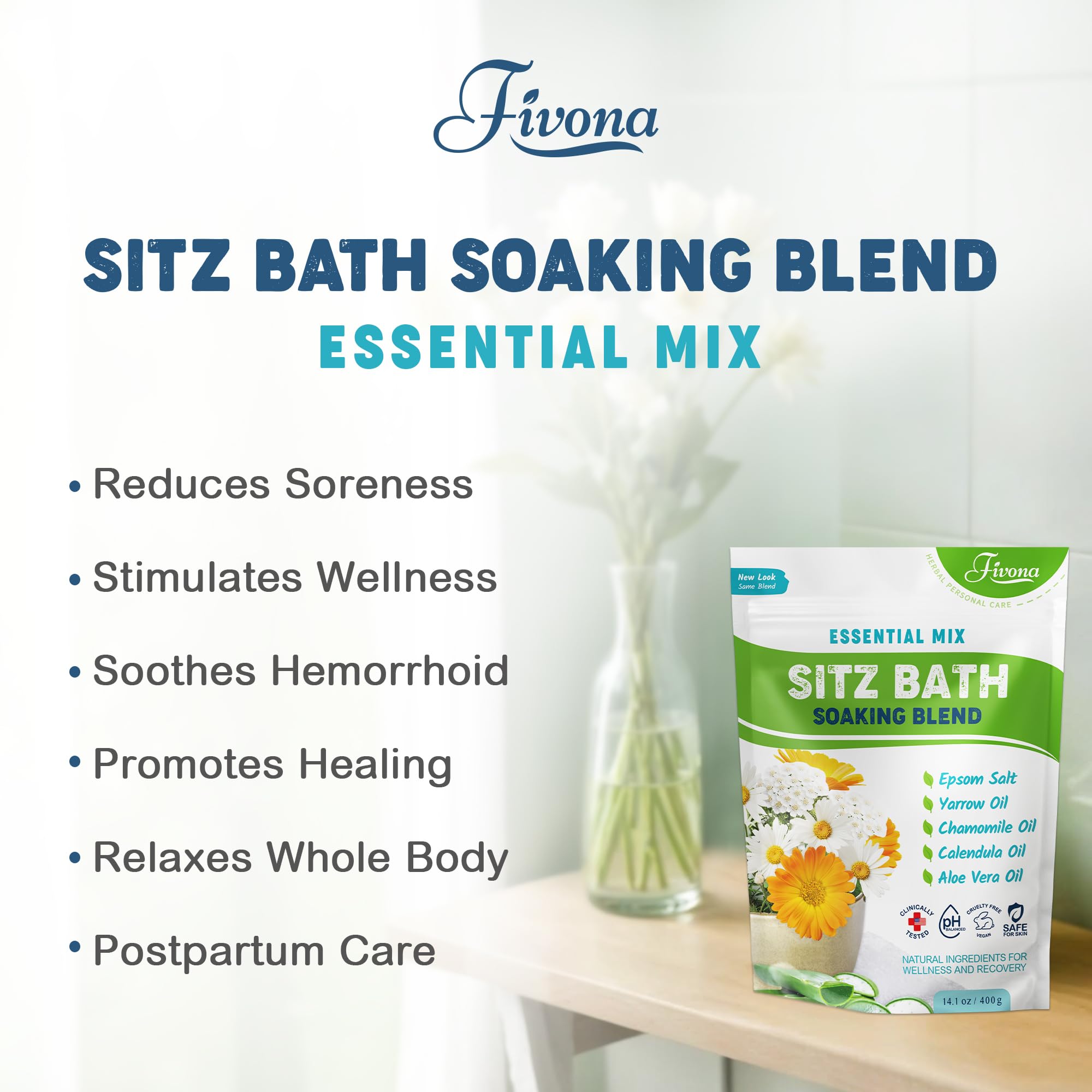 Hemorrhoid Treatment Sitz Bath Salt Natural Soaking Blend - Epsom Salt with Pure Essentials Oils for Fissure, Postpartum Care, Bartholin Cyst Treatment - Essential Mix for Self Care - 1 Pack - 14.1 oz