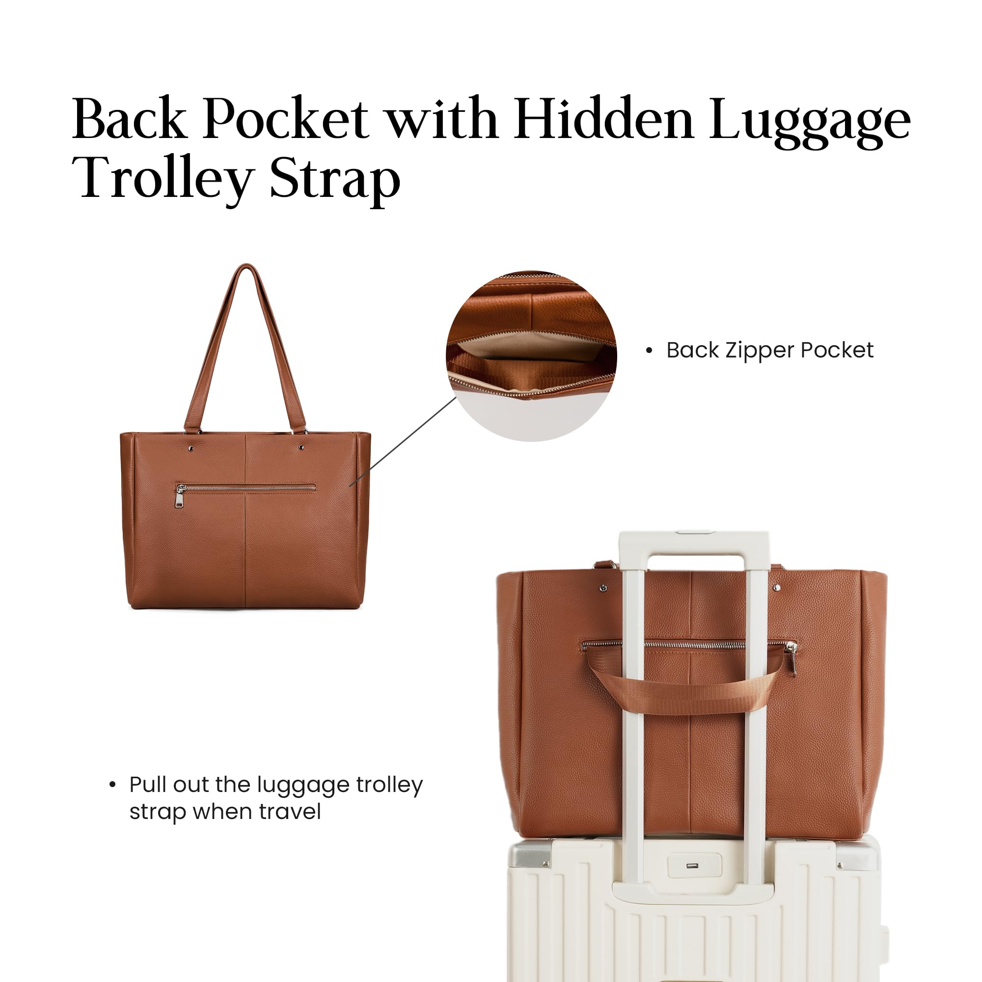 befen Real Leather Work Tote Bag for Women Ladies Totes Shoulder Purse Satchel Handbags with 15" Compartment & Water Cup Holder Cognac Brown