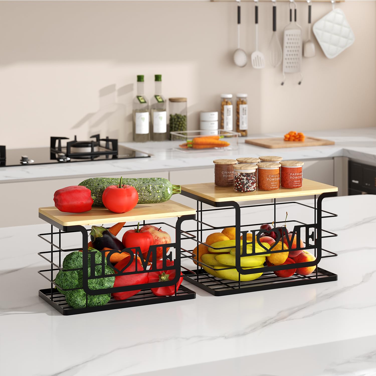 Trash Bag Holder, Thipoten Trash Bags Dispenser with Bamboo Top, Suitable for Garbage Bags Purchased Online or Supermarket, Perfect Storage Organizers for Cabinet, Under Sink (Black, 2pack-XL/L)