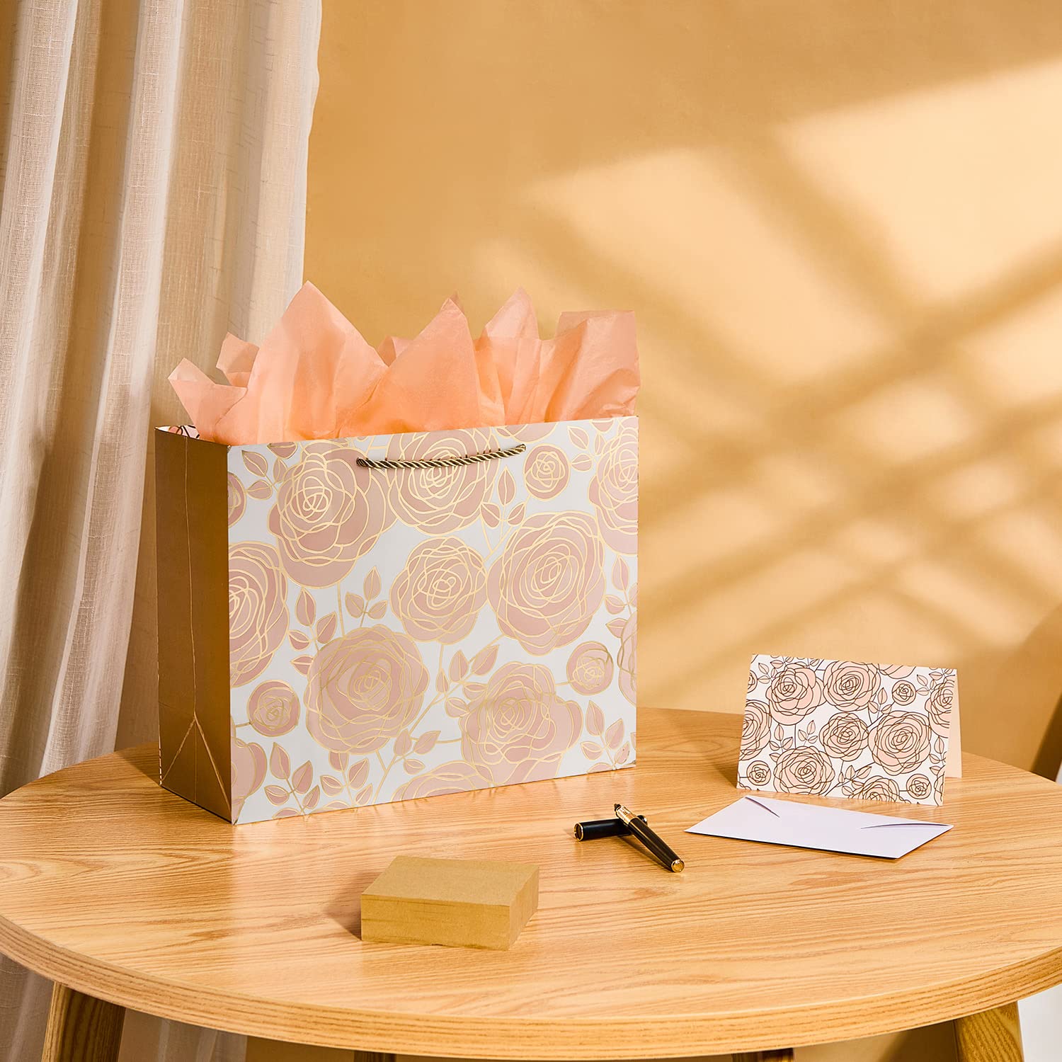 13" Rose Gold Large Gift Bag with Card and Tissue Paper