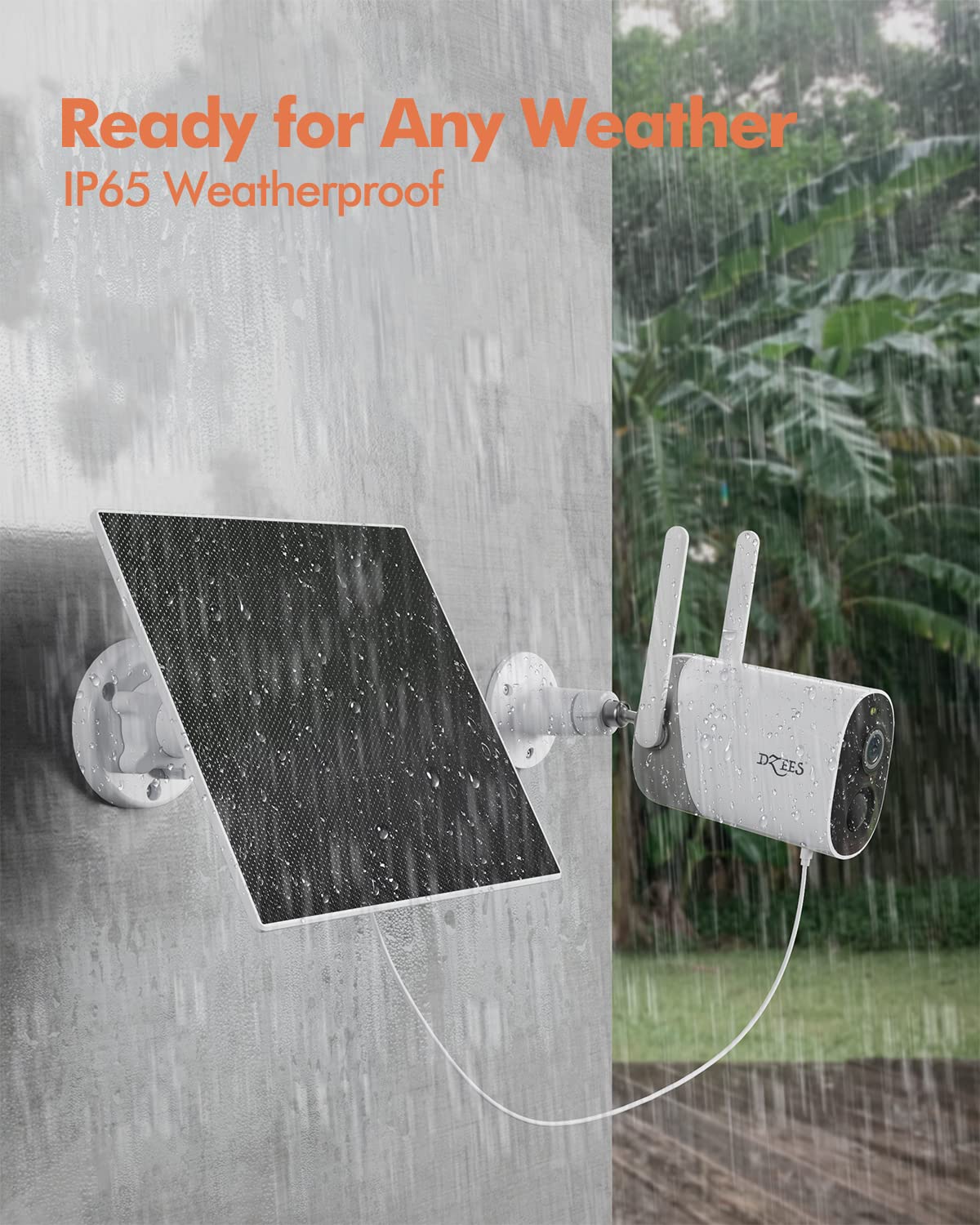 Dzees USB-C Solar Panel - Compatible with Outdoor Camera Wireless, Continuous Power with 5W 5V Charging, 9.8ft/3M Waterproof Charging Cable, 360°Adjustable Mount