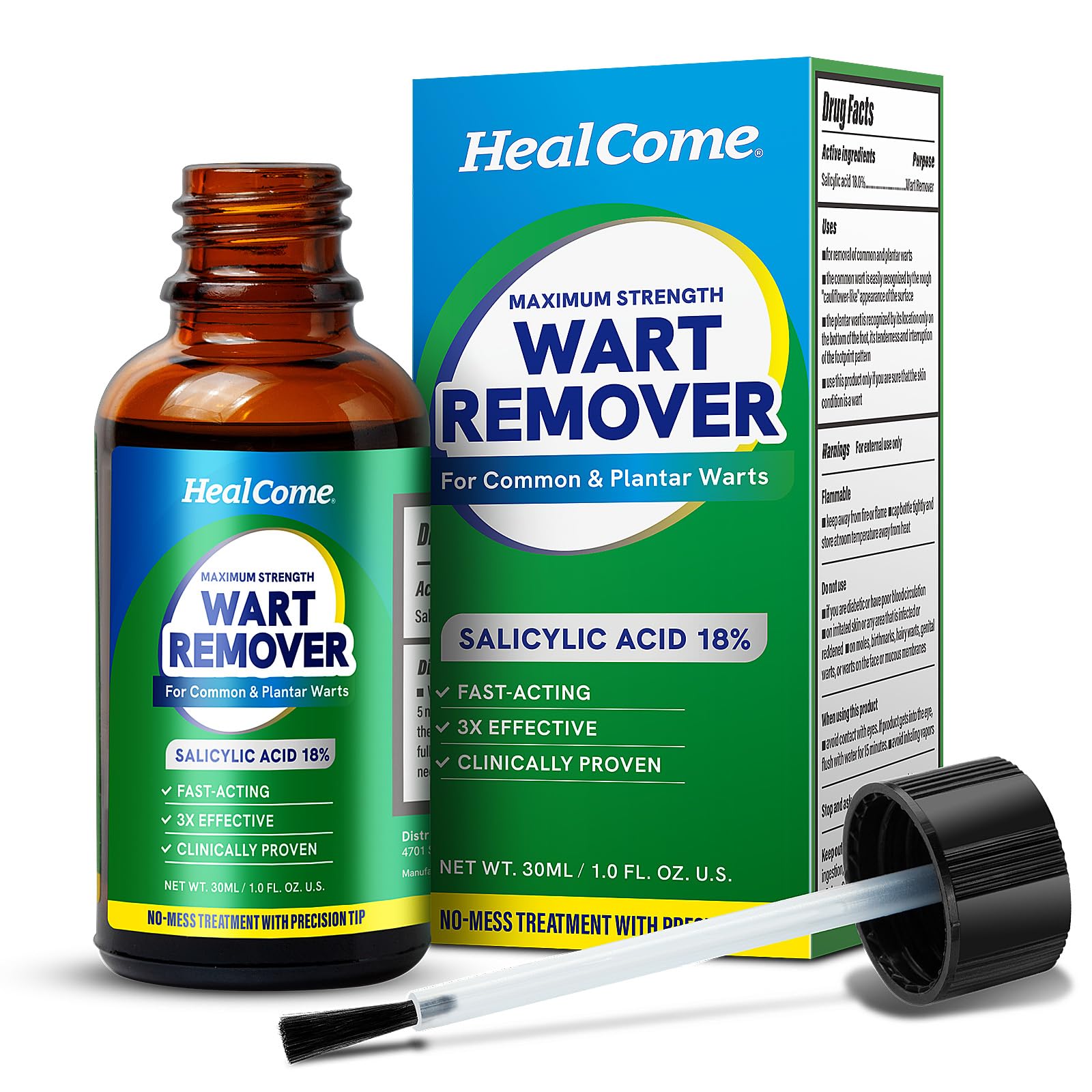 Healcome Wart Remover Fast Acting: 18% Salicylic Acid Maximum Strength Wart Remover - Effective and Painless Wart Removal for Plantar Common Flat Warts - Safe for Adults and Kids Over 4