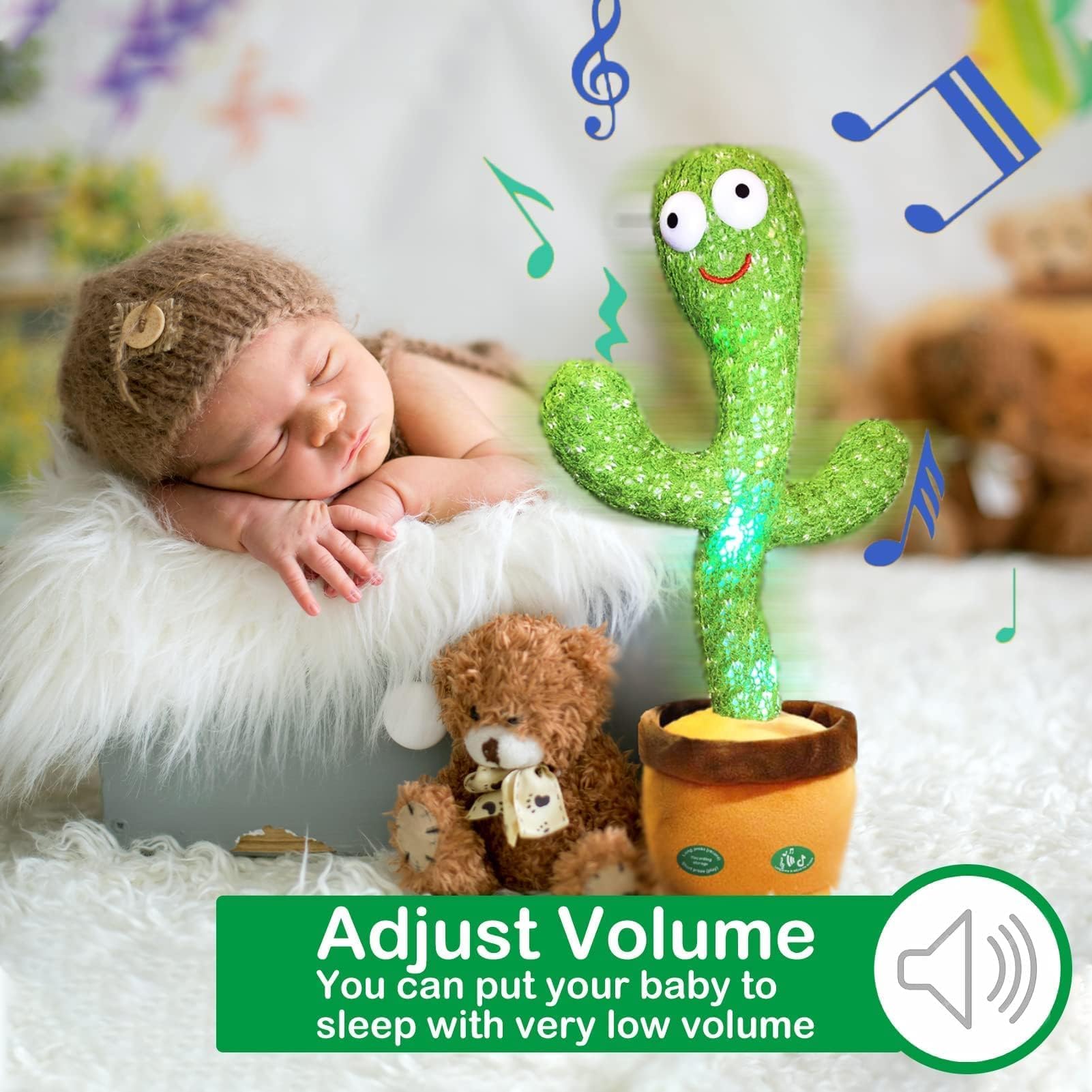 Pbooo Dancing Talking Cactus Mimicking Toy,Talking Repeat Singing Sunny Cactus Toy 120 Pcs Songs for Baby 15S Record Your Sound Sing+Dancing+Recording+LED