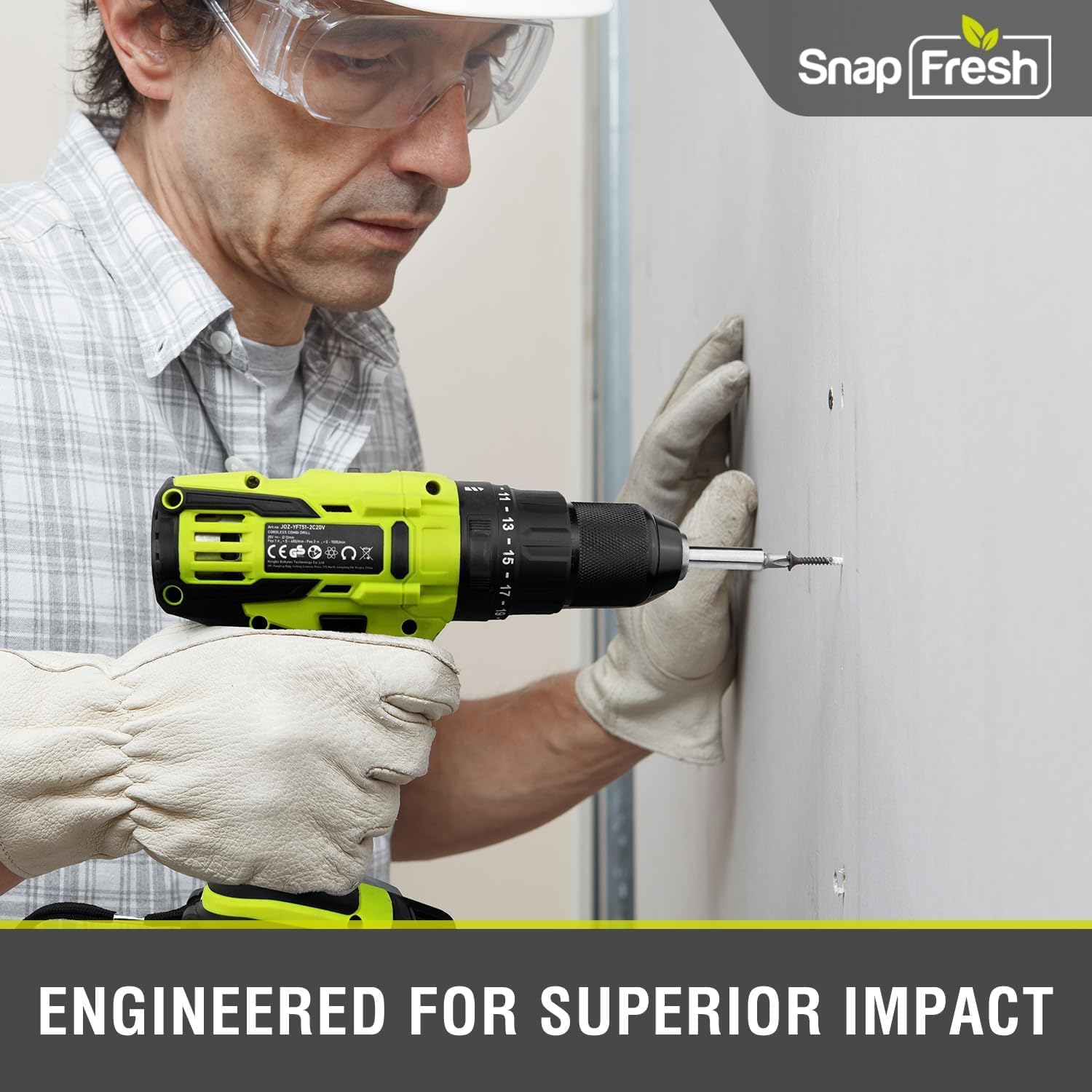 SnapFresh 20V Cordless Impact Drill-1/2" Power Drill/Driver Set,445in-lbs Torque Max,2 Variable Speeds, 43Pcs Bits w/case,2.0Ah Battery & Fast Charger Included, Power Tools