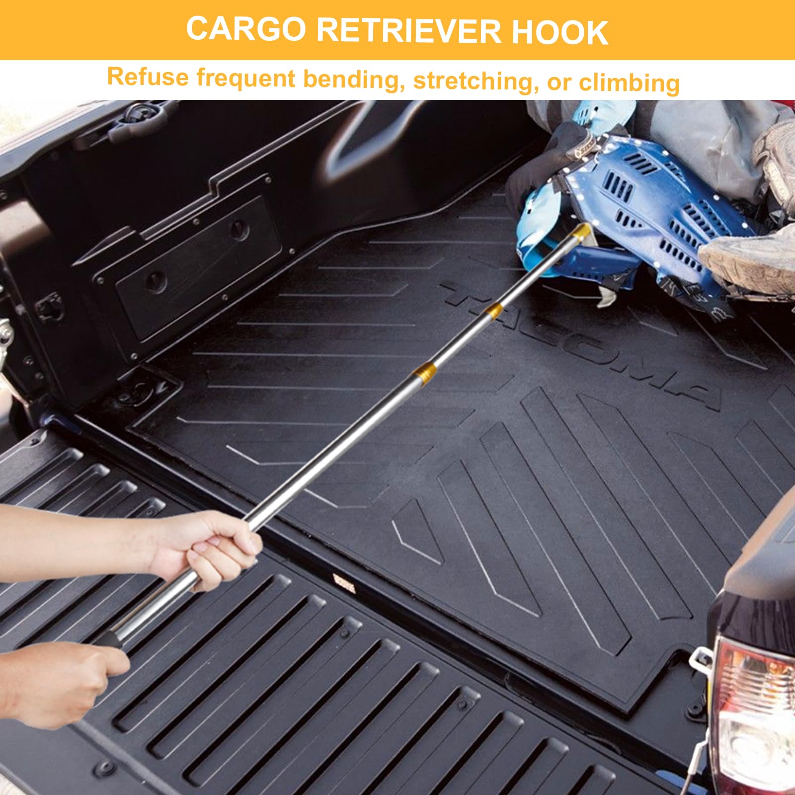 Telescoping Pole with Hook for Pickup Truck Bed Accessories, 6.23 Ft Cargo Grabber Reacher Retriever Tool Multifunctional Heavy Duty Truck Accessories