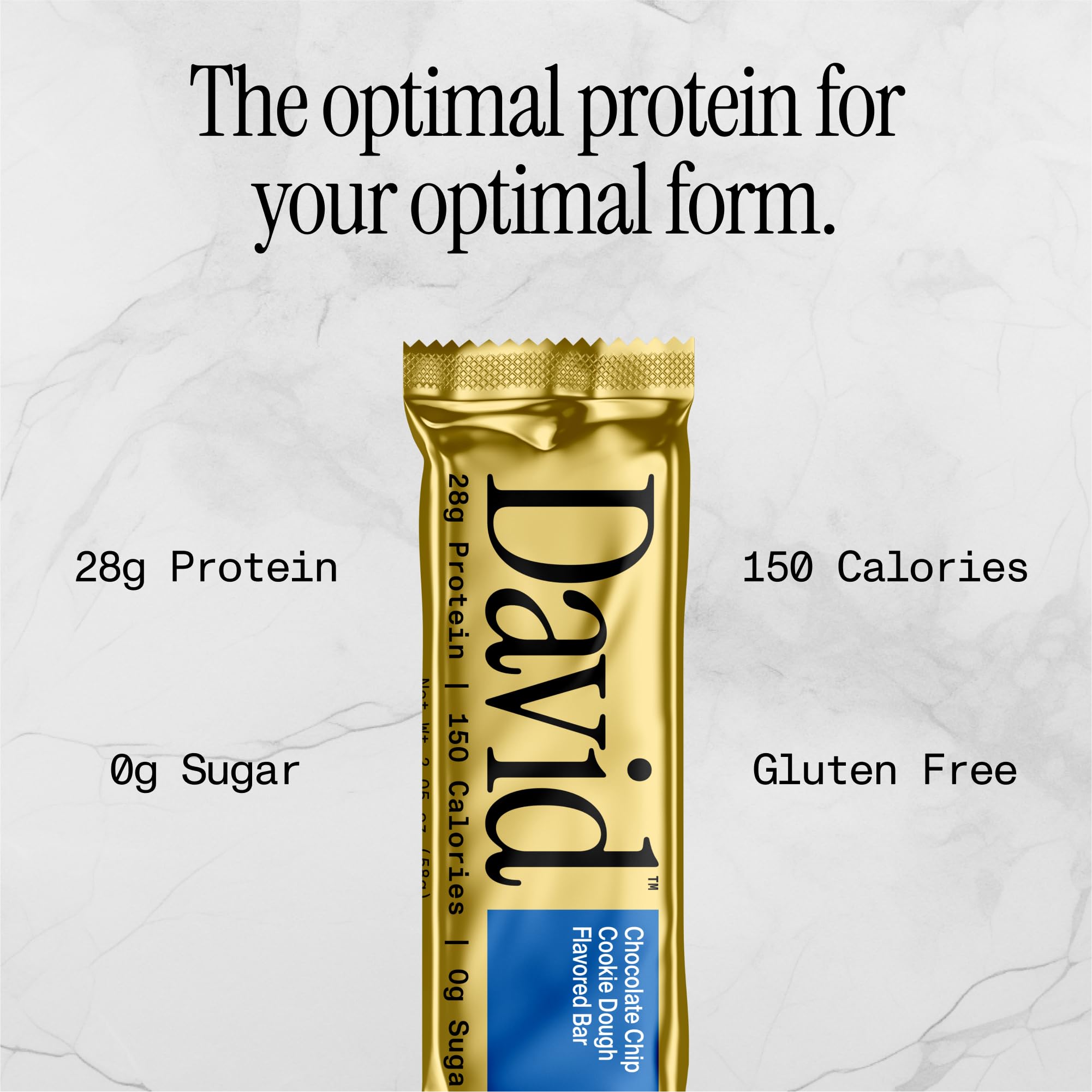 David, Protein Bar, Chocolate Chip Cookie Dough, Pack of 12 Protein Bars | 28g of Protein | 150 Calories | 0g of Sugar - High Protein, Low Carb, Gluten Free Protein Bar