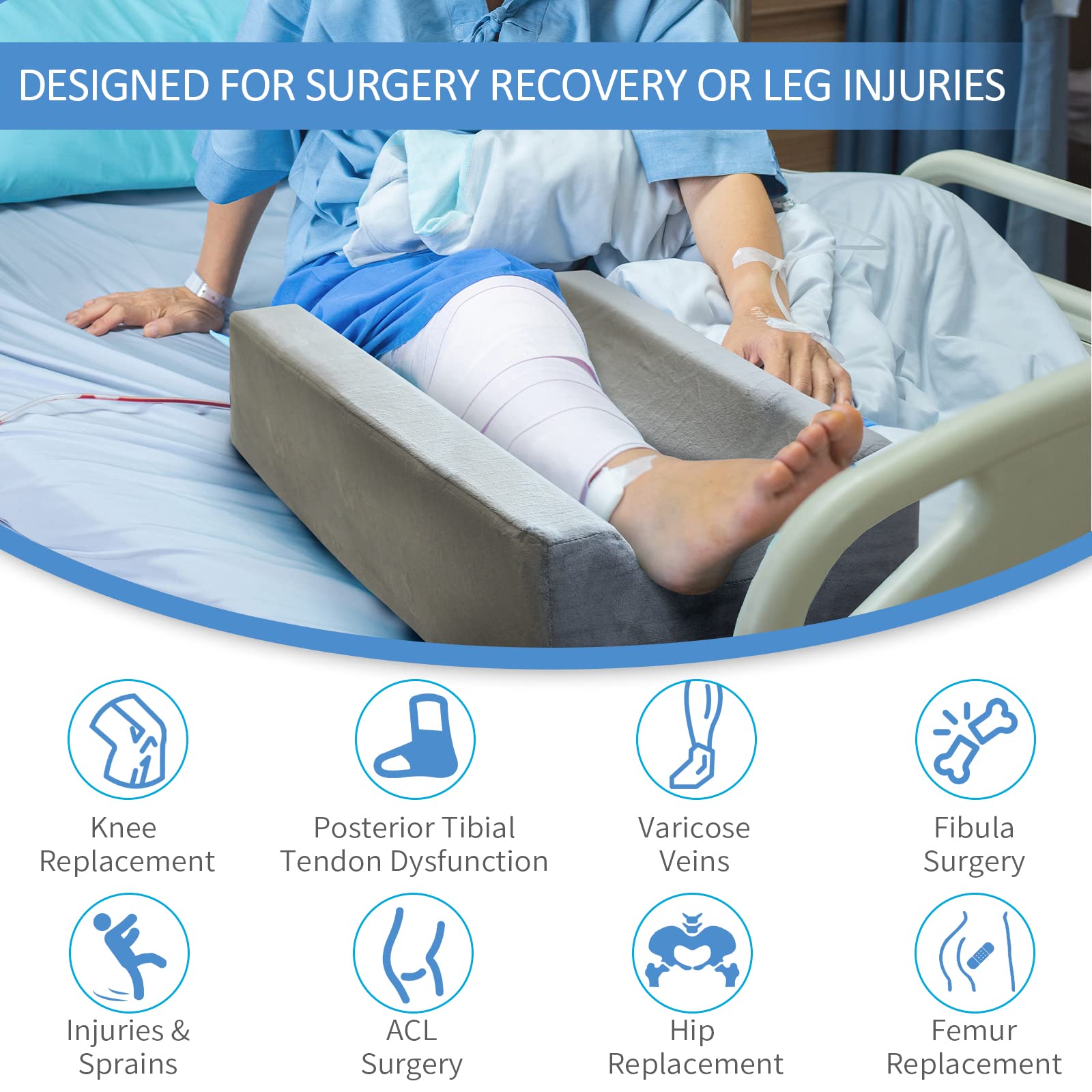 KingPavonini 4-Height Adjustable Leg Elevation Pillows for After Surgery, Injuries, or Rest, Memory Foam Leg Pillows for Sleeping with 3 Handles and Insert Pad, Washable Velvet Cover