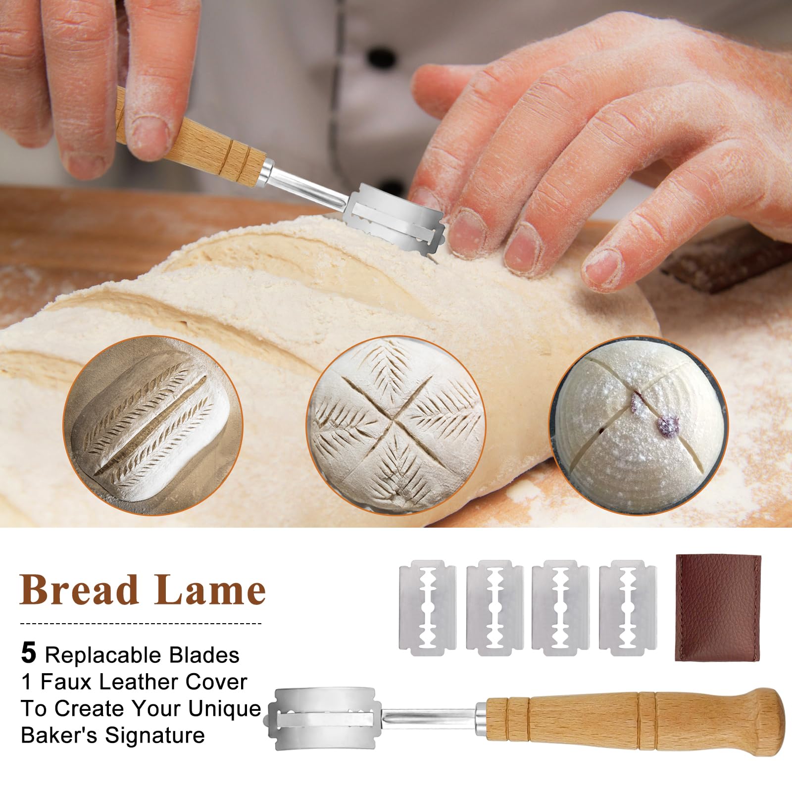 Sourdough Bread Baking Supplies: 9 Inch Round & 10 Inch Oval Banneton Bread Proofing Basket with Liner+Bread Lame +Dough Scraper+Cleaning Brush, Artisan Bread Making Gifts for Baker