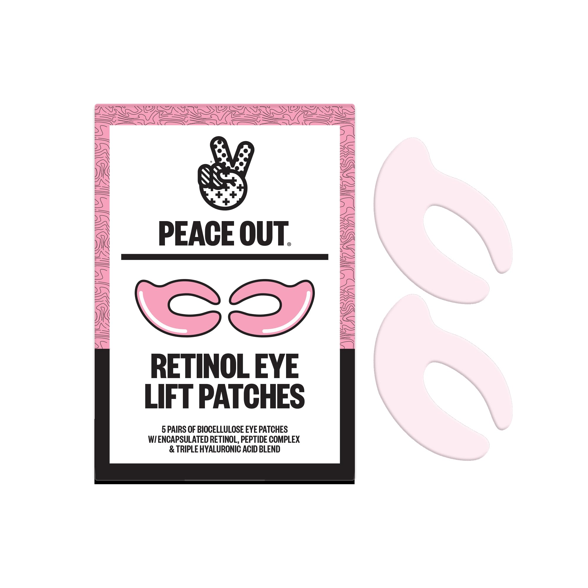 PEACE OUT Retinol Eye Lift Patches, 360° Biocellulose Eye Mask with Encapsulated Retinol & Peptides, Firming and Smoothing Eye Patches for Fine Lines, Wrinkles, 5 Pairs