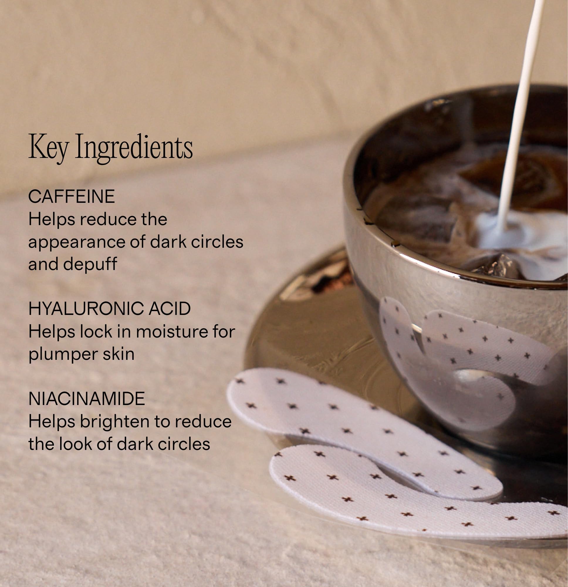 + Lux Unfiltered Iced Latte Cooling Under Eye Patches - Anti-Slip Caffeine Infused Korean Eye Mask - Reduces Puffiness, Brightens & Hydrates - Niacinamide & Hyaluronic Acid - Vegan - 10 Pairs