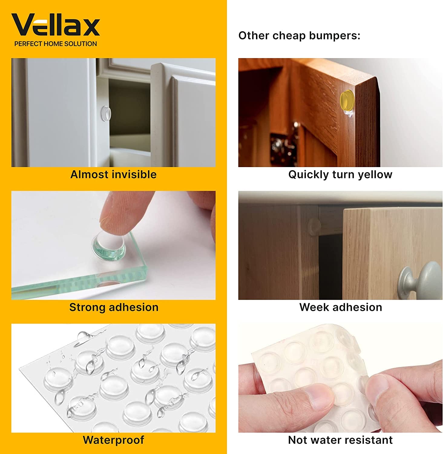 Vellax Clear Cabinet Door Bumpers 128 Pcs - 0,5" Diameter x 0,14’’ & Clear Cabinet Door Bumpers 256 Pcs - 0,5" Diameter x 0,2’’