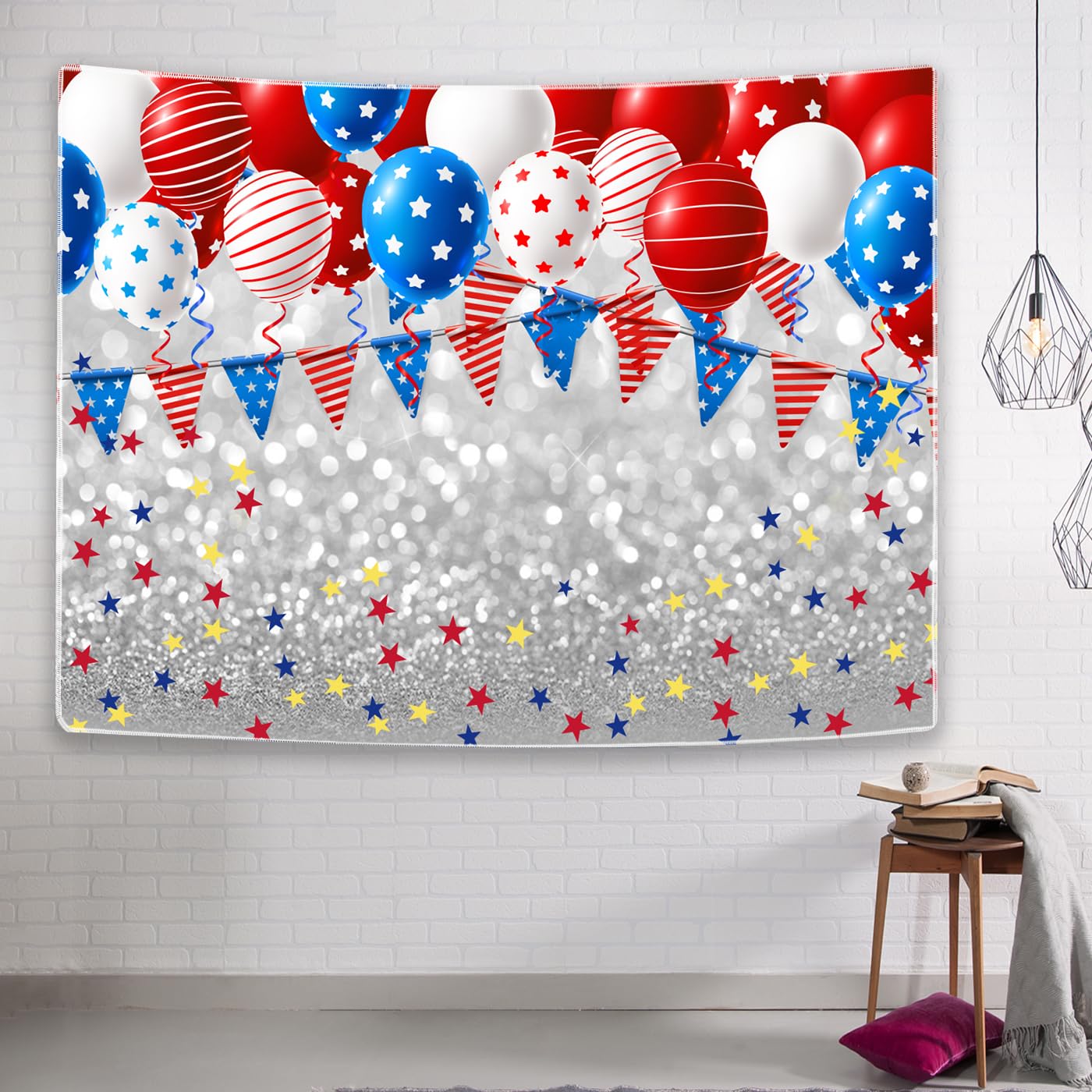 4th of July Backdrop Glitter Independence Day Decor Background Photography Decorations Memorial Day Party Supplies America Holiday Festival Banner Patriotic Photo Props, Ladvis 82.7"x59"